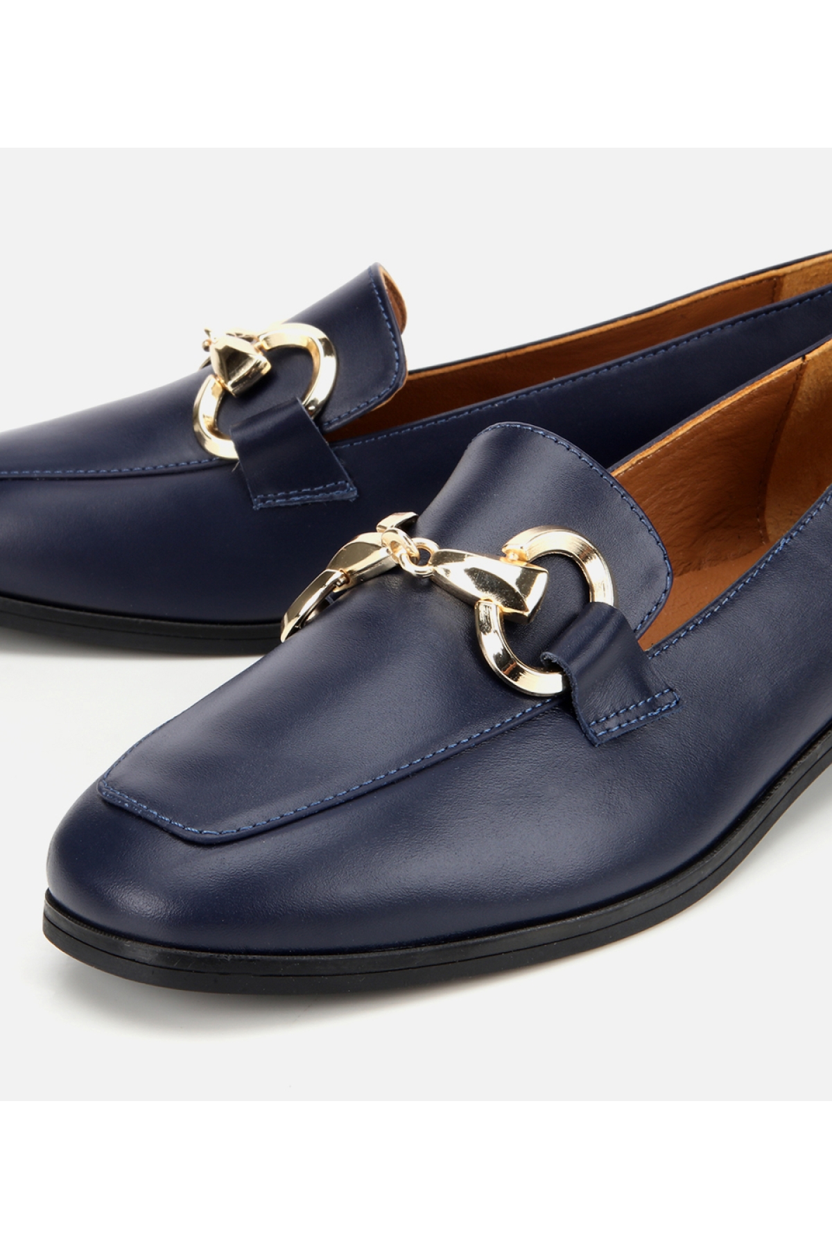 Kadın Deri Lacivert Tokalı Klasik Loafer - Görsel 3