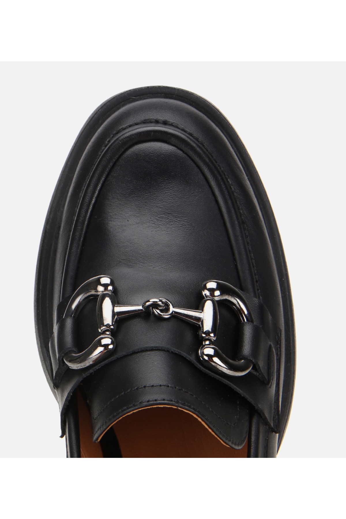 Kadın Deri Siyah Tokalı Yüksek Topuklu Klasik Loafer - Görsel 6