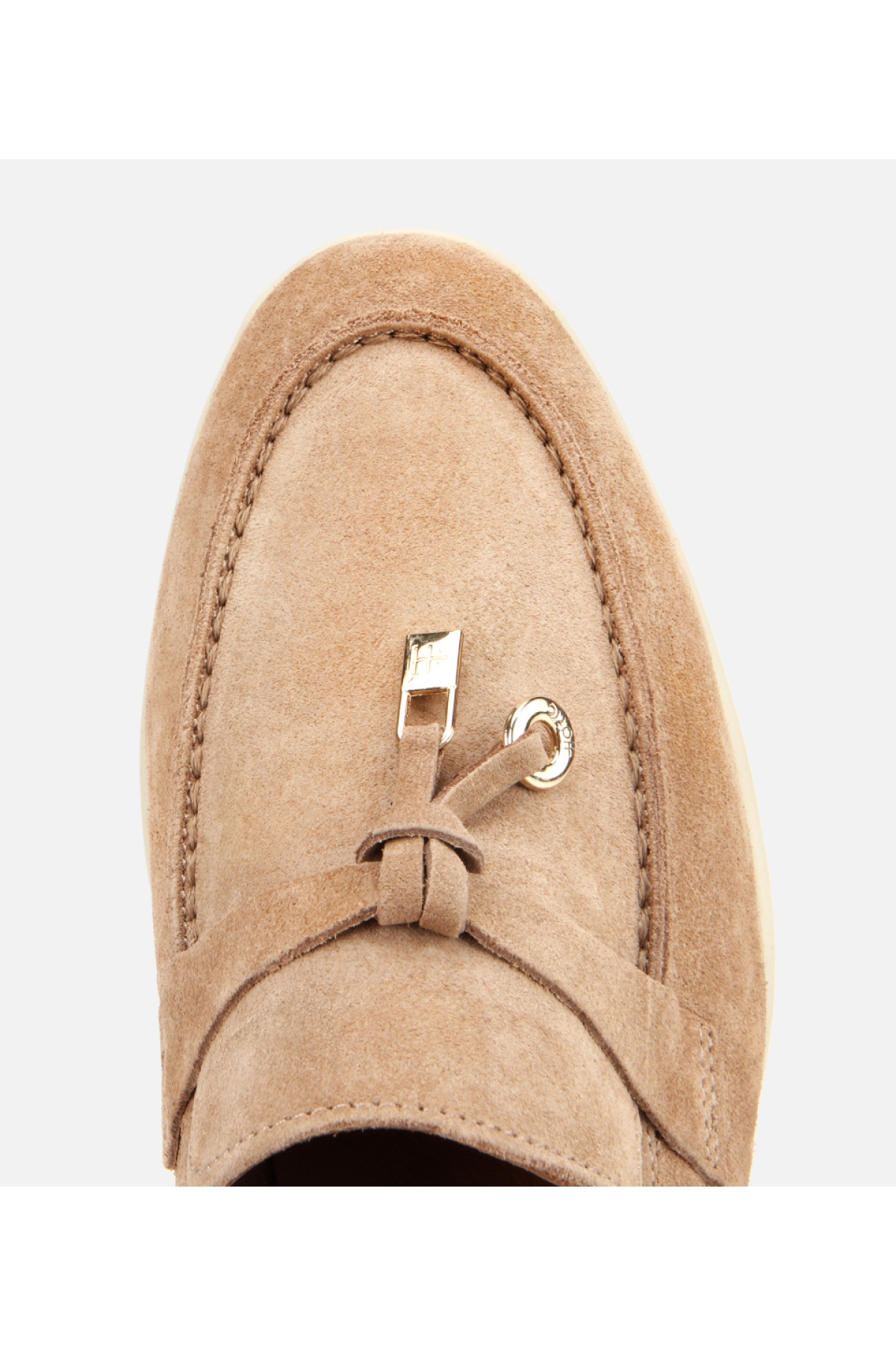 Kadın Süet Deri Bej Gold Aksesuarlı Klasik Loafer - Görsel 5