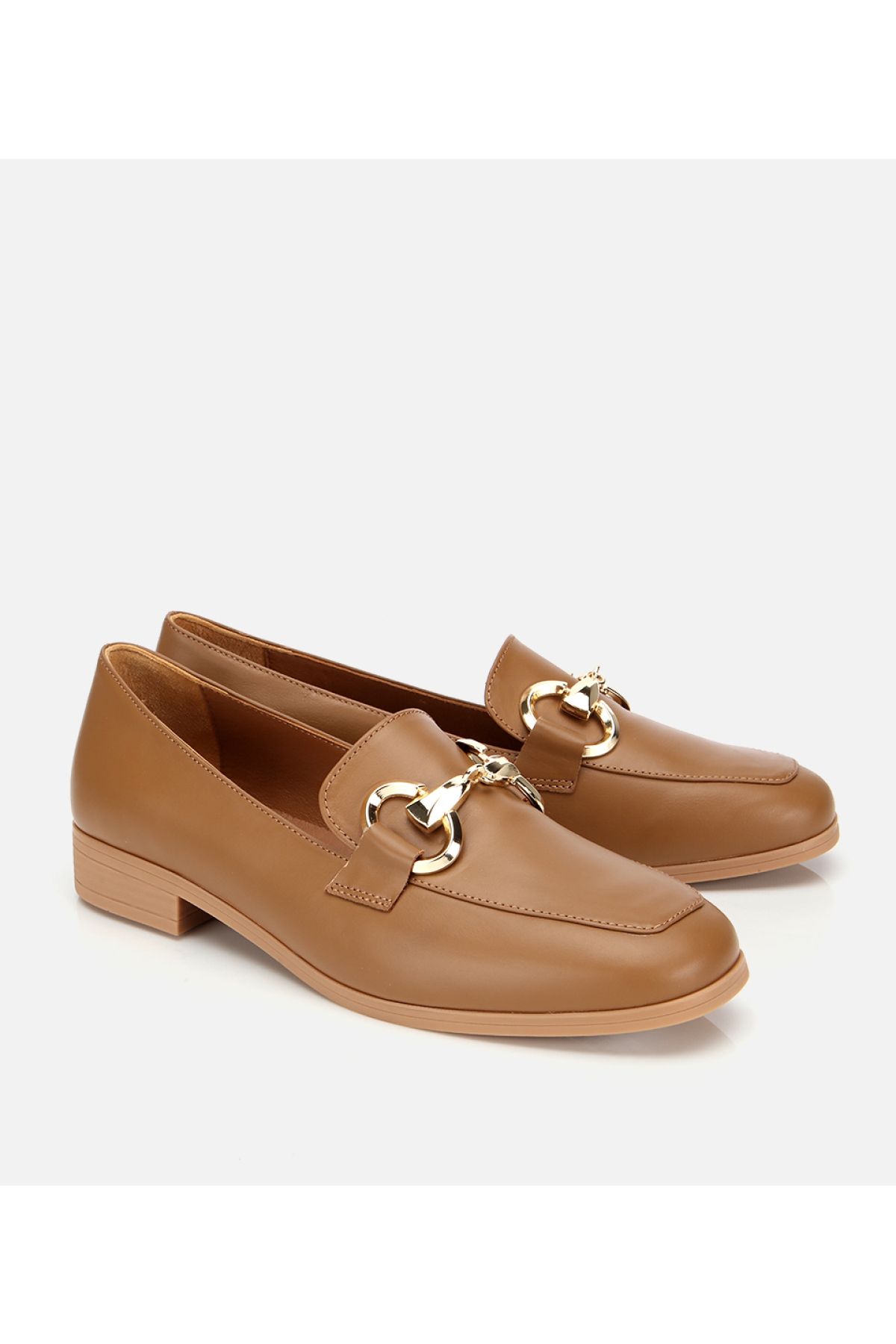 Kadın Deri Kahverengi Tokalı Klasik Loafer - Görsel 2