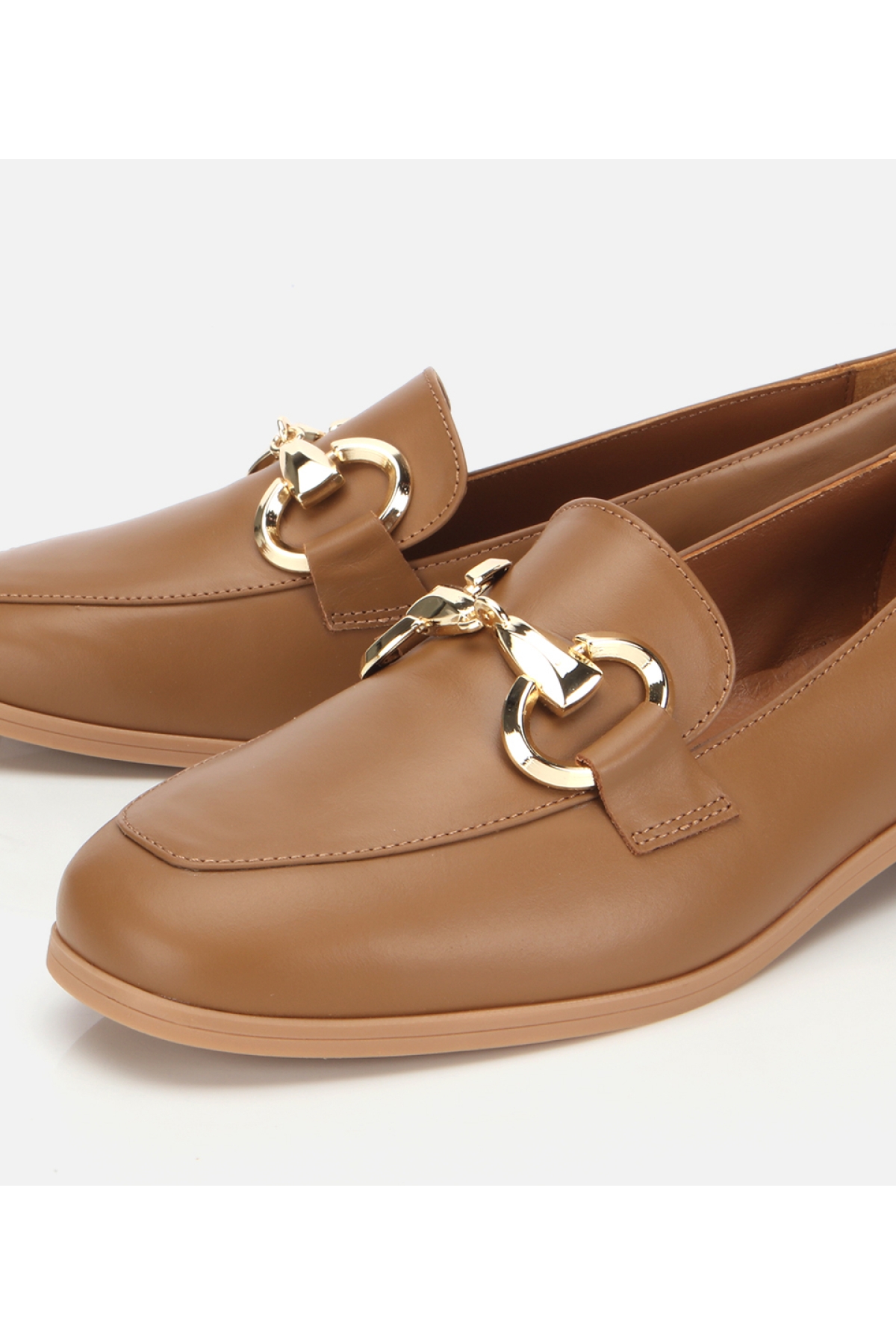 Kadın Deri Kahverengi Tokalı Klasik Loafer - Görsel 3