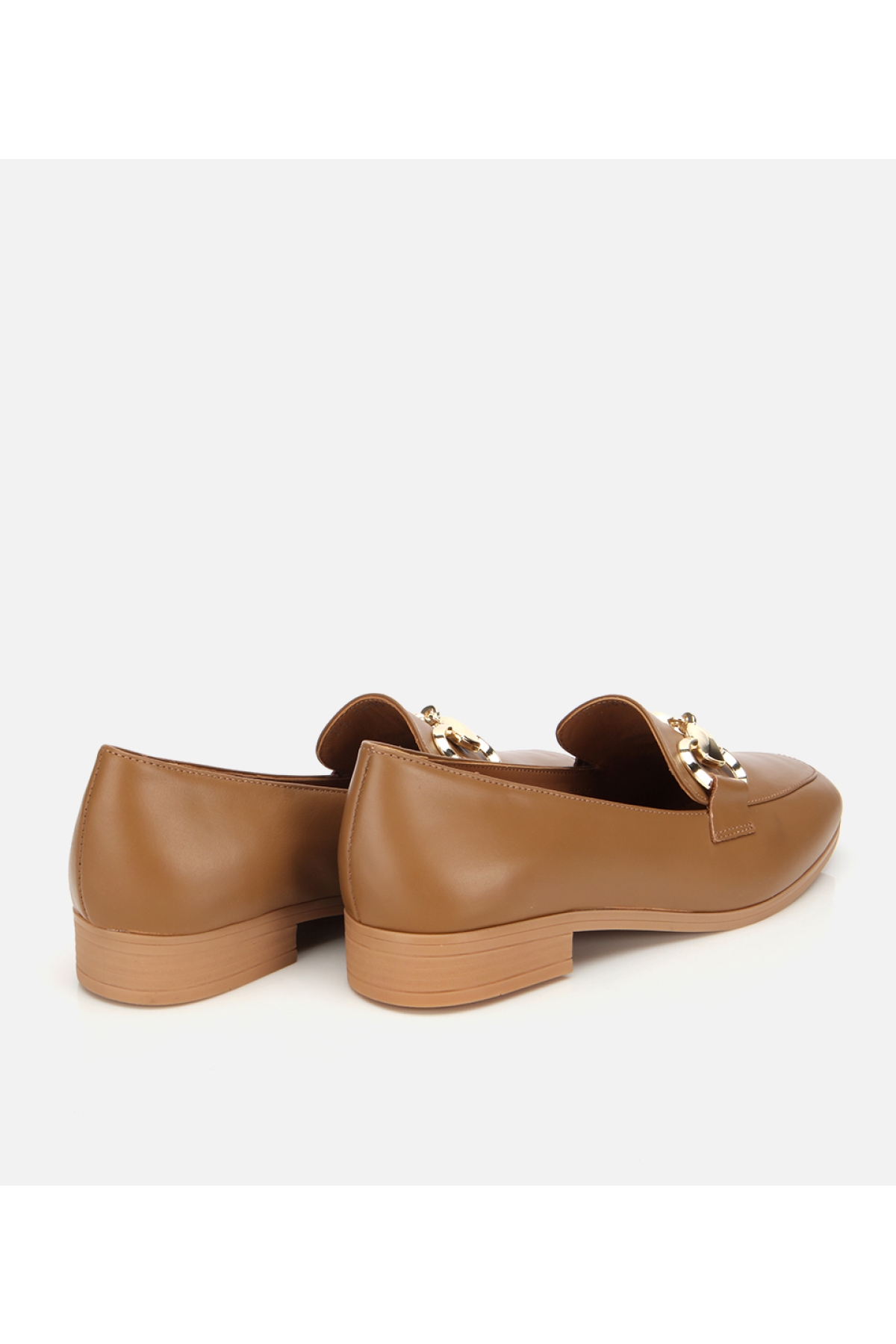 Kadın Deri Kahverengi Tokalı Klasik Loafer - Görsel 4