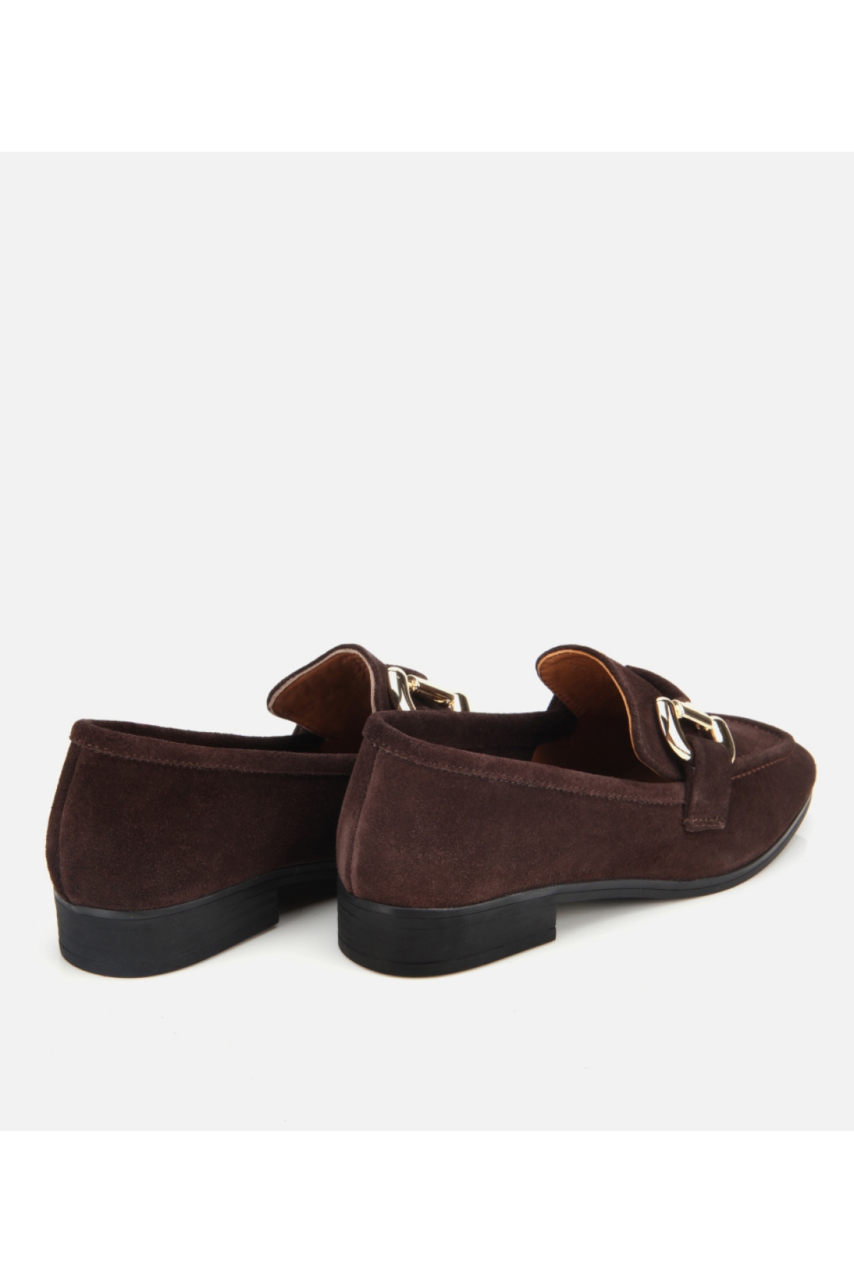 Kadın Süet Deri Kahverengi Tokalı Klasik Loafer - Görsel 4