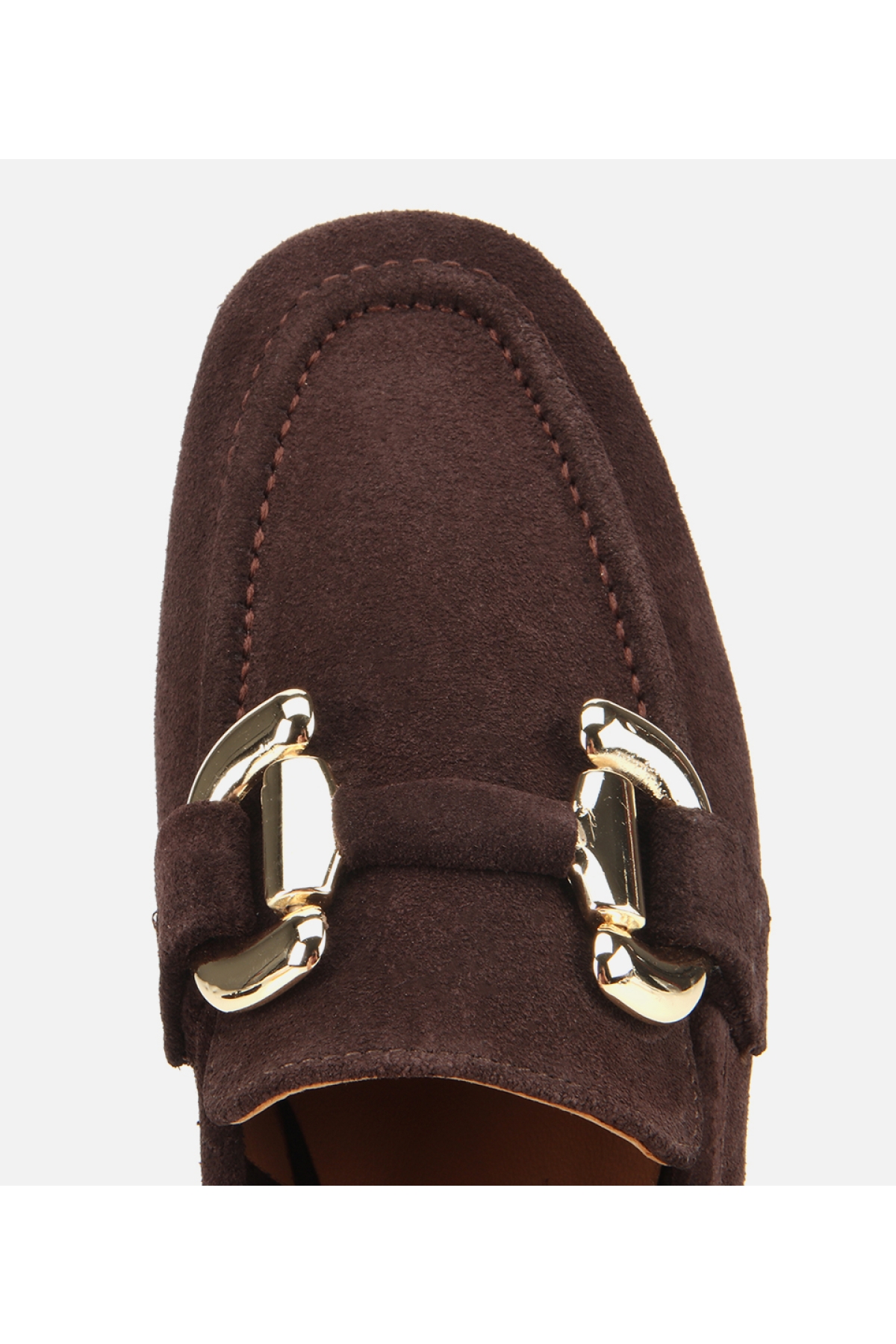 Kadın Süet Deri Kahverengi Tokalı Klasik Loafer - Görsel 5