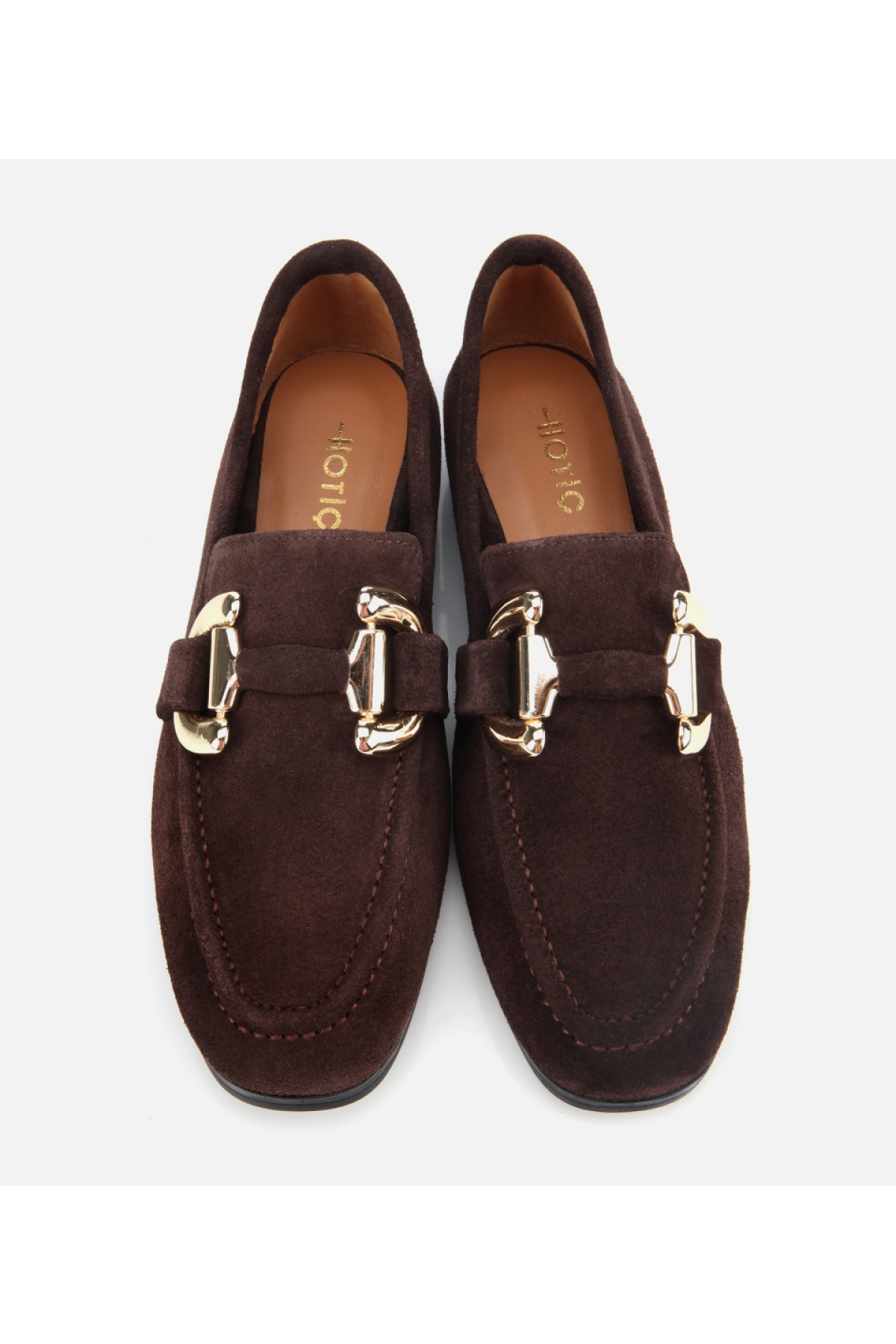 Kadın Süet Deri Kahverengi Tokalı Klasik Loafer - Görsel 6