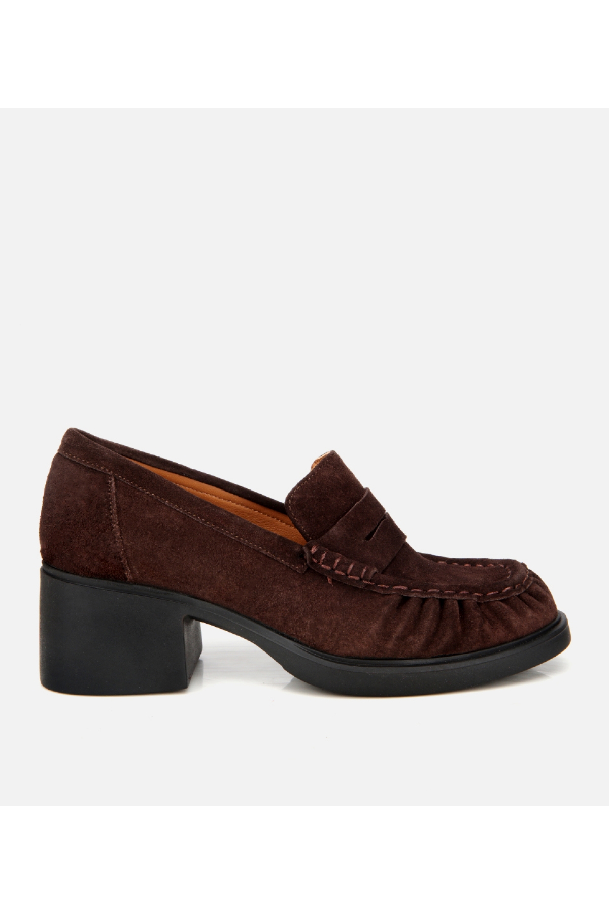 Hotiç Kadın Süet Deri Kahverengi Kalın Topuklu Klasik Loafer model görseli