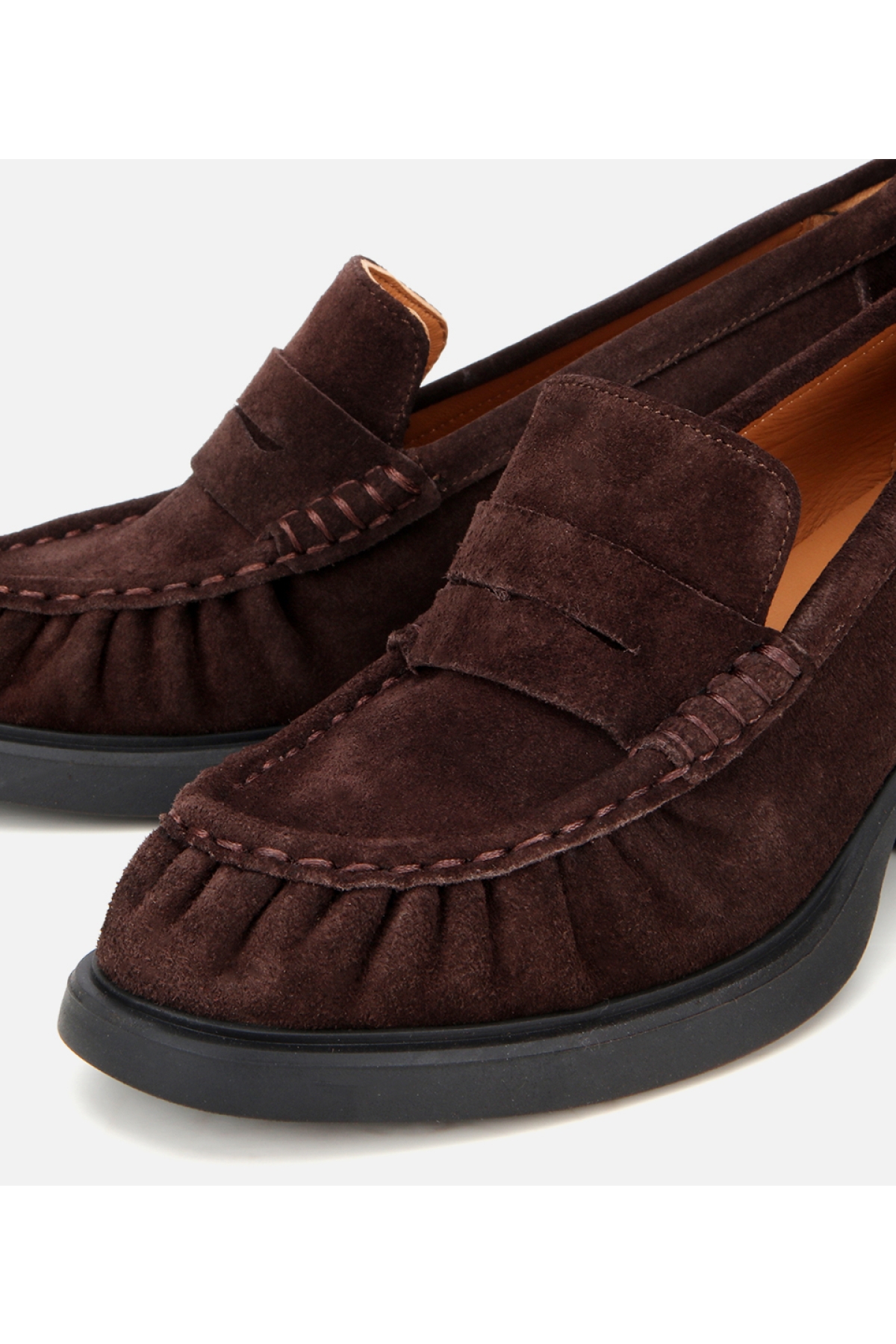 Kadın Süet Deri Kahverengi Kalın Topuklu Klasik Loafer - Görsel 3