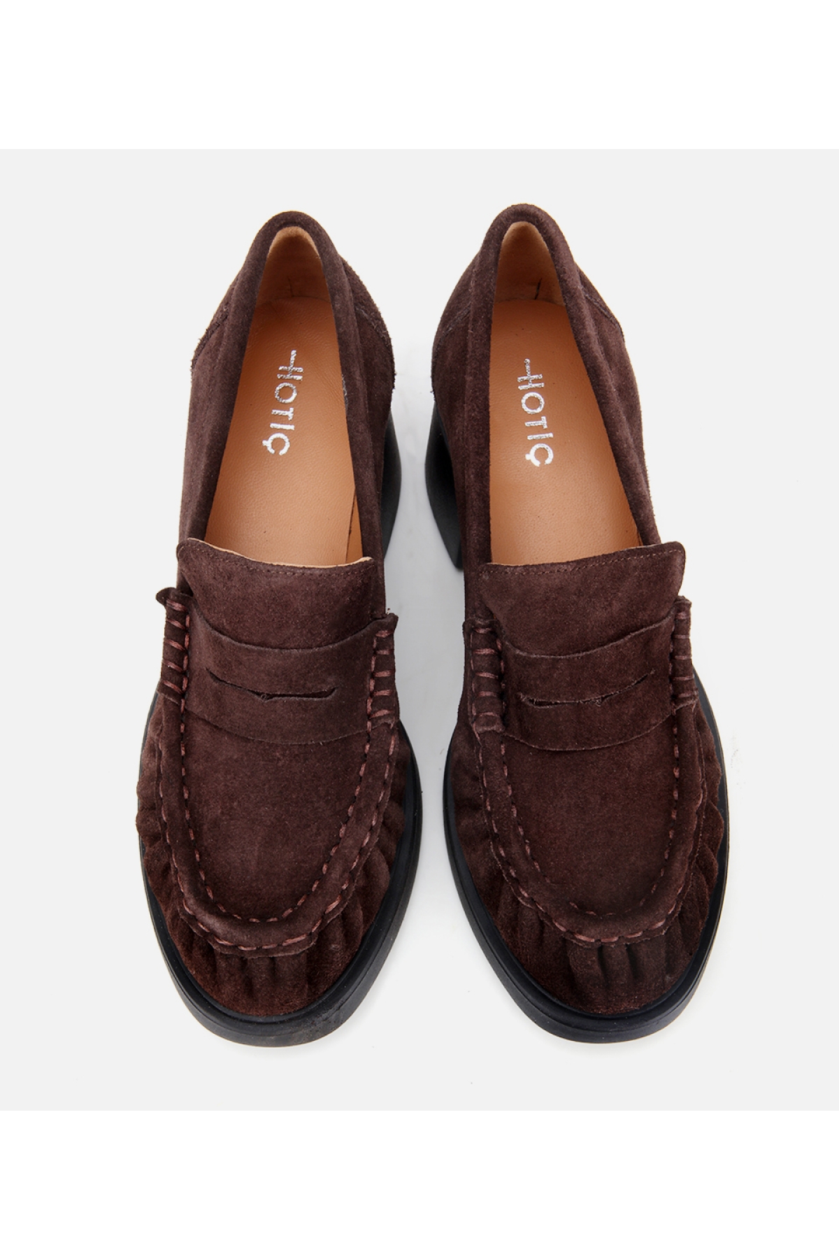 Kadın Süet Deri Kahverengi Kalın Topuklu Klasik Loafer - Görsel 6