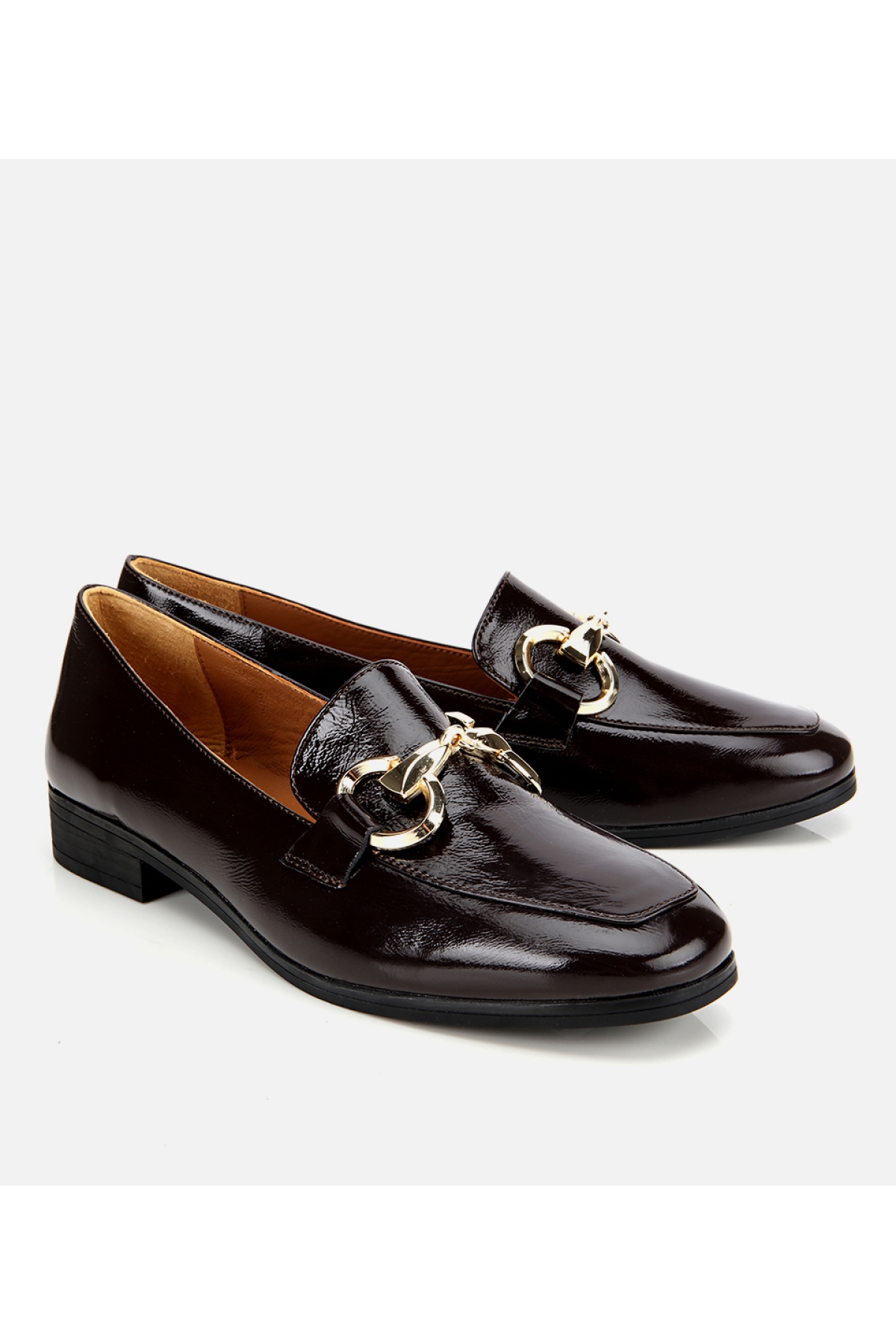 Kadın Rugan Deri Kahverengi Tokalı Klasik Loafer - Görsel 2