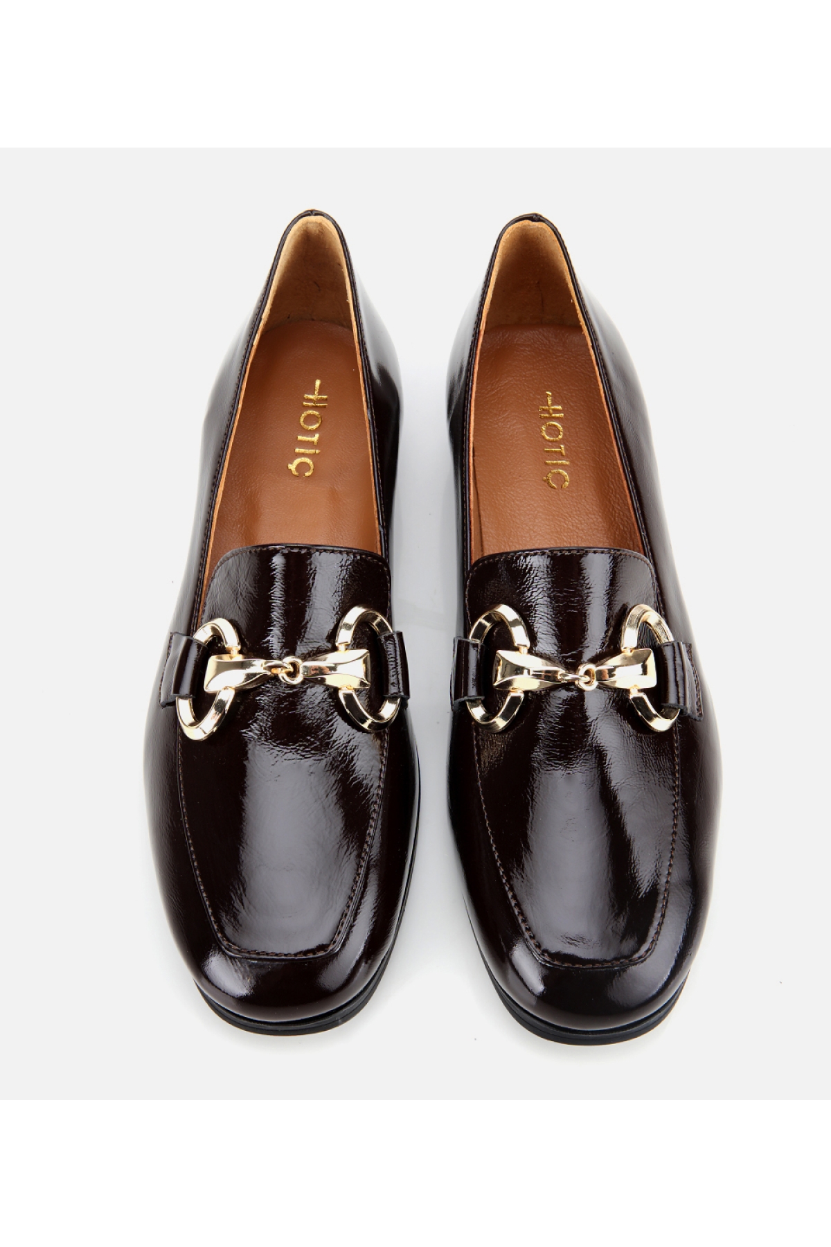 Kadın Rugan Deri Kahverengi Tokalı Klasik Loafer - Görsel 6