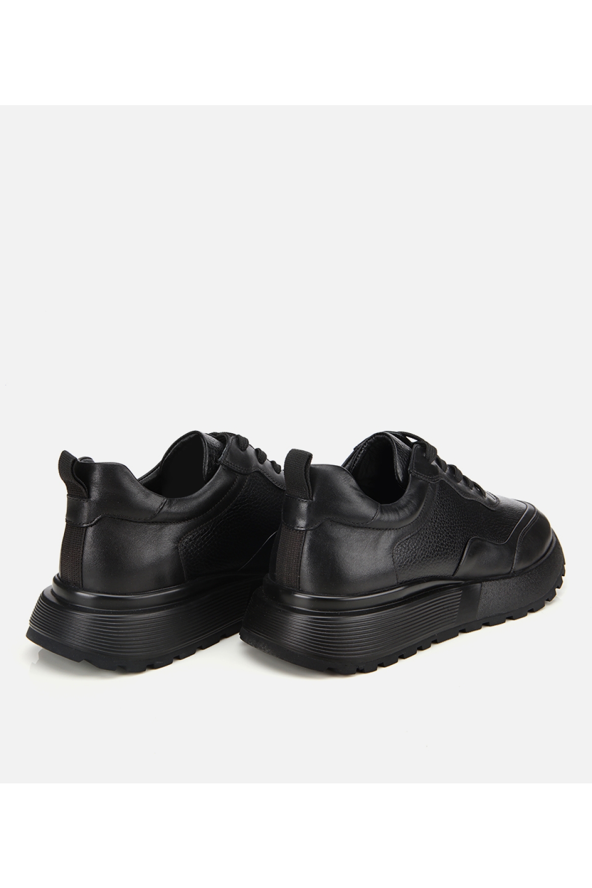 Erkek Deri Siyah Kalın Tabanlı Spor Ayakkabı - Görsel 4