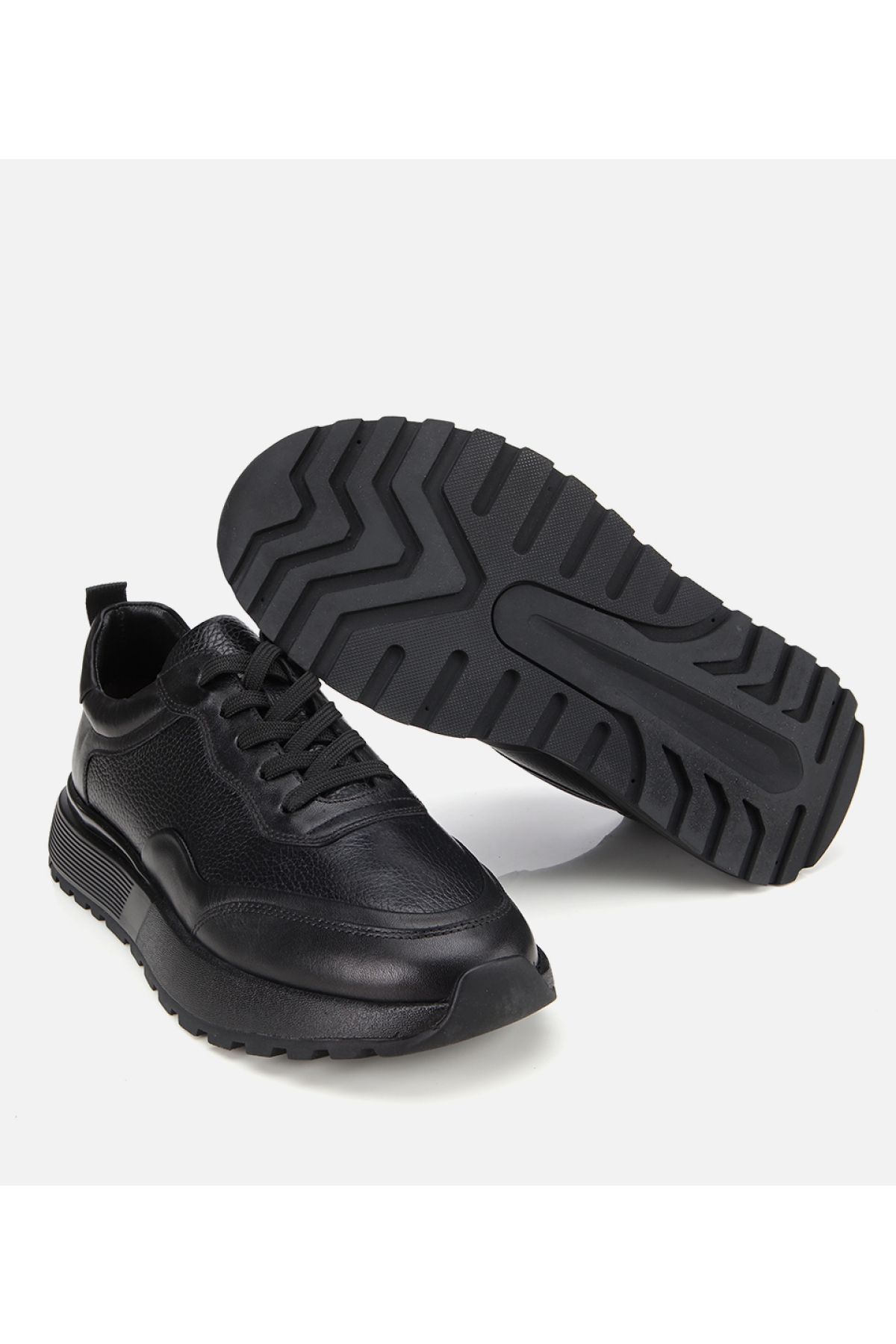Erkek Deri Siyah Kalın Tabanlı Spor Ayakkabı - Görsel 6