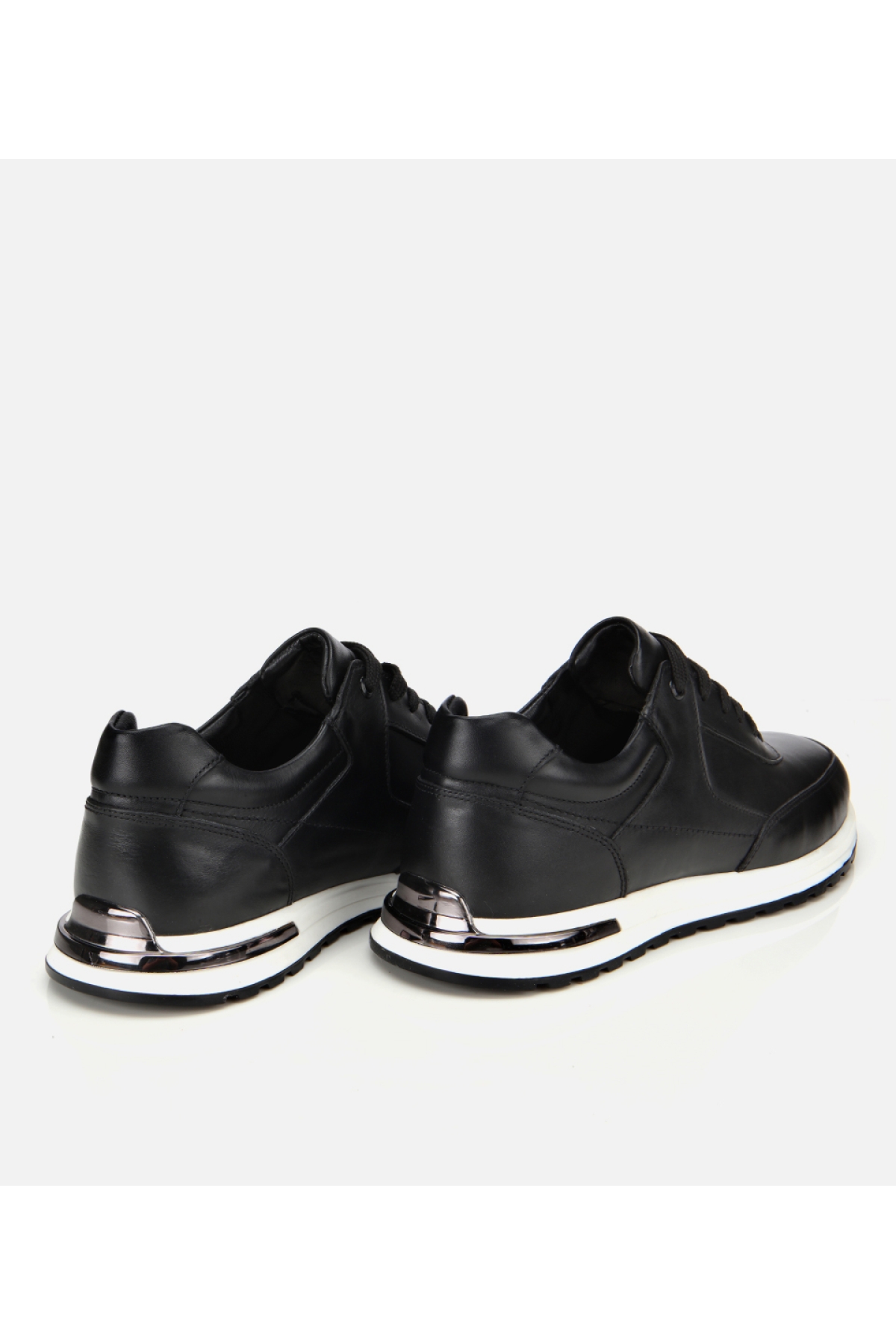 Erkek Deri Siyah Metal Detaylı Spor Ayakkabı - Görsel 4