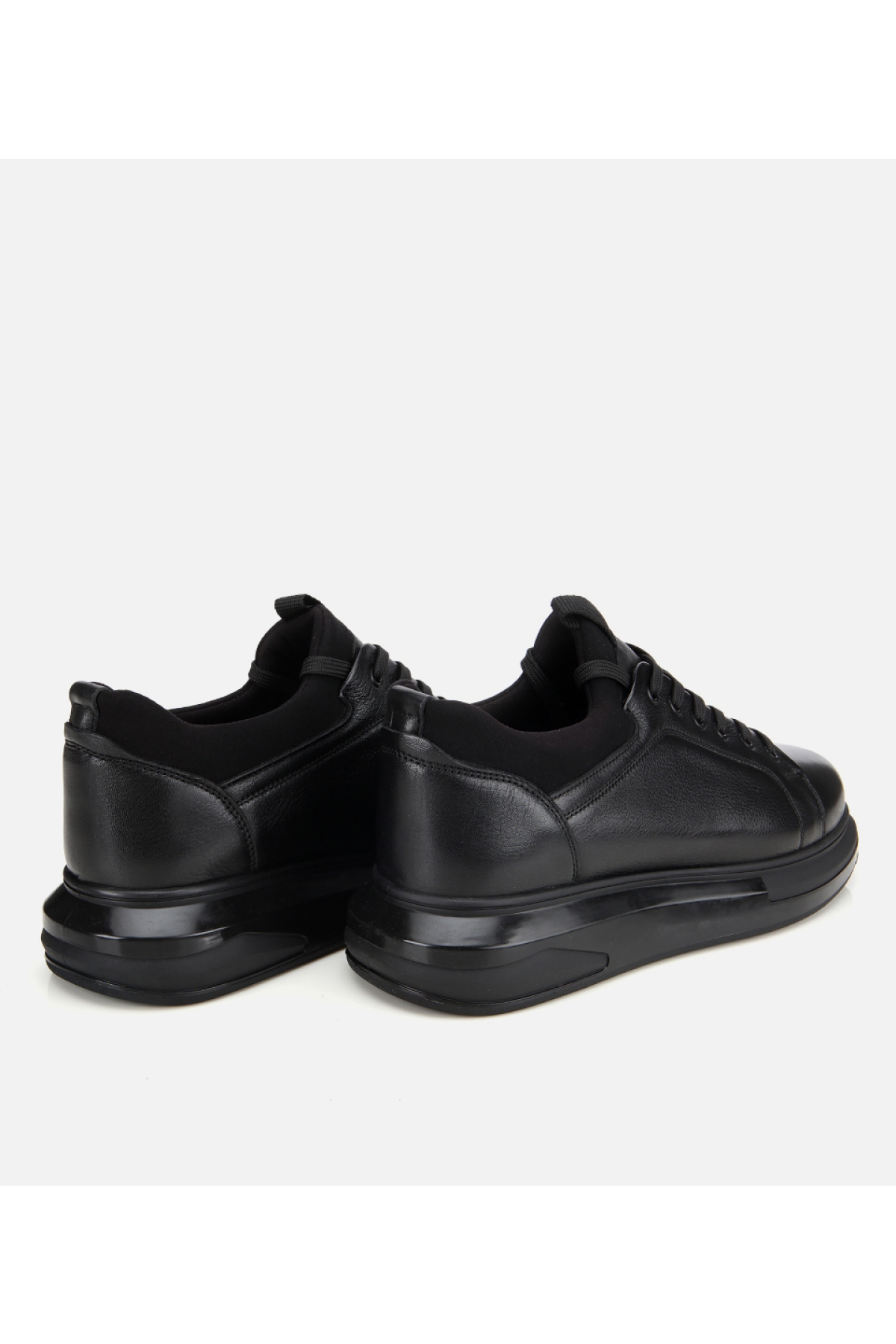 Erkek Deri Siyah Kalın Tabanlı Spor Ayakkabı - Görsel 4