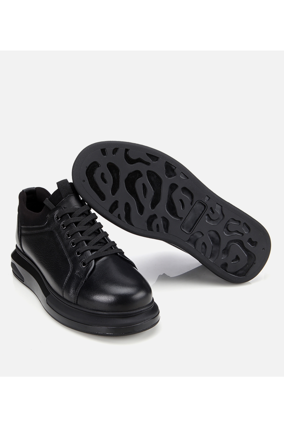 Erkek Deri Siyah Kalın Tabanlı Spor Ayakkabı - Görsel 6
