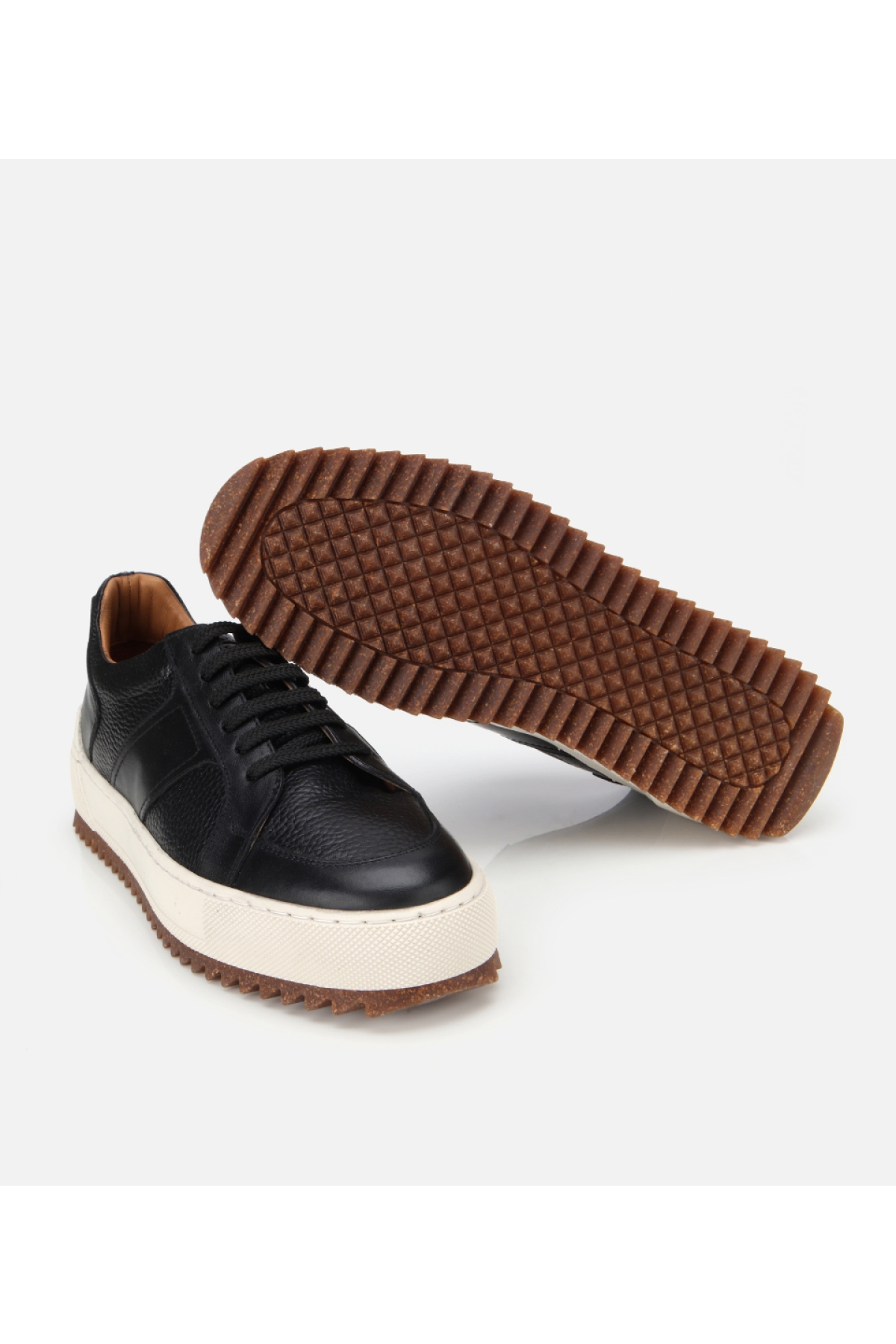 Erkek Deri Siyah Yumuşak Dokulu Kalın Tabanlı Spor Ayakkabı - Görsel 6