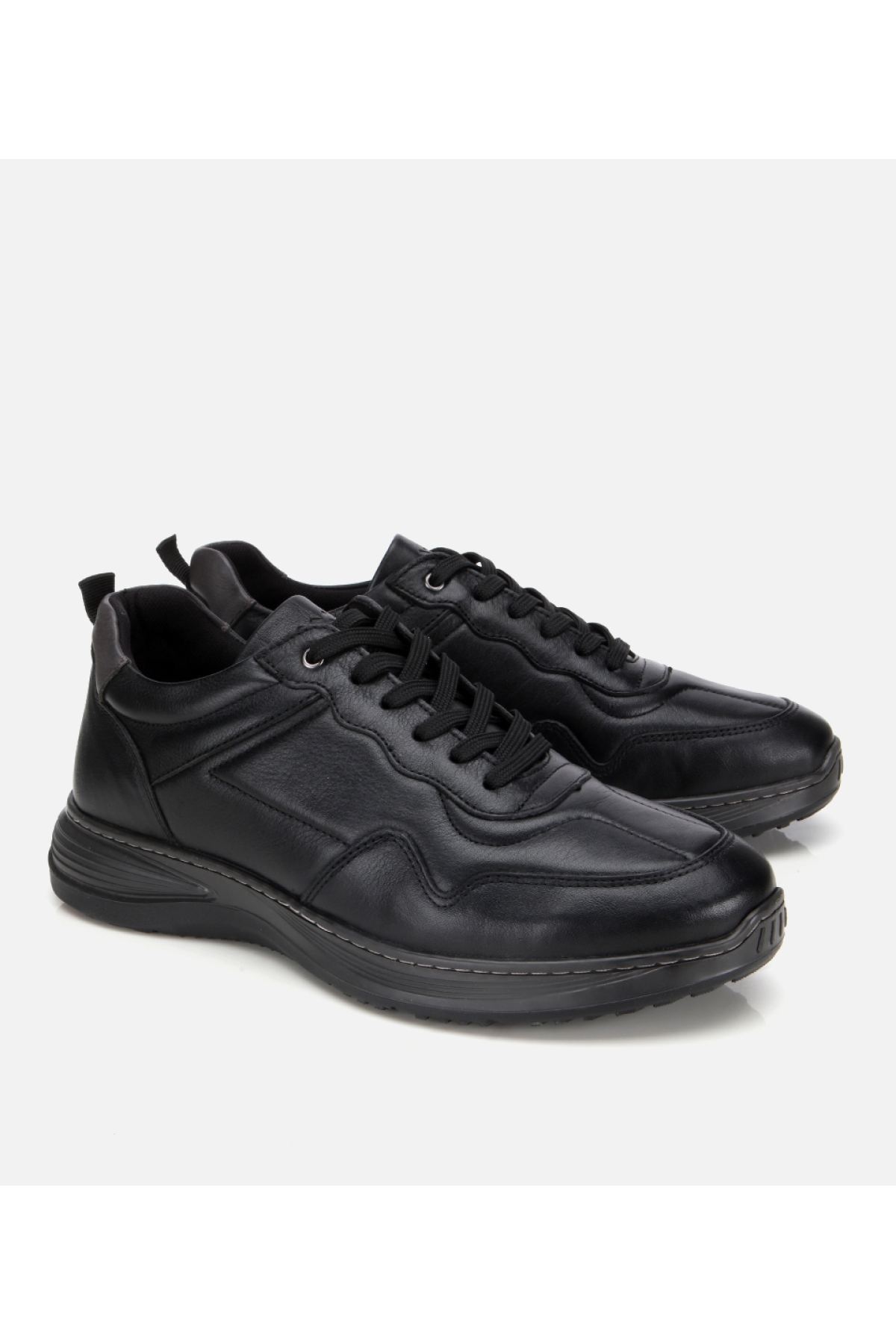Erkek Deri Siyah Dikiş Detaylı Comfort Spor Ayakkabı - Görsel 2