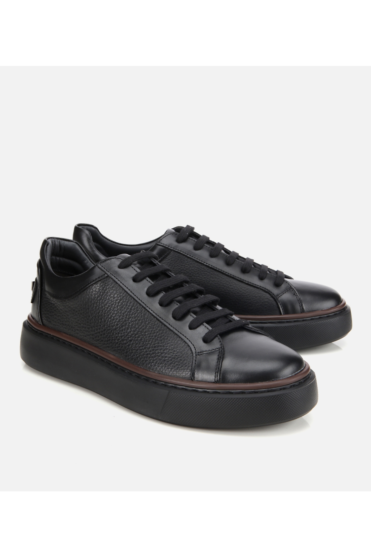 Erkek Deri Siyah Kalın Tabanlı Spor Ayakkabı - Görsel 2