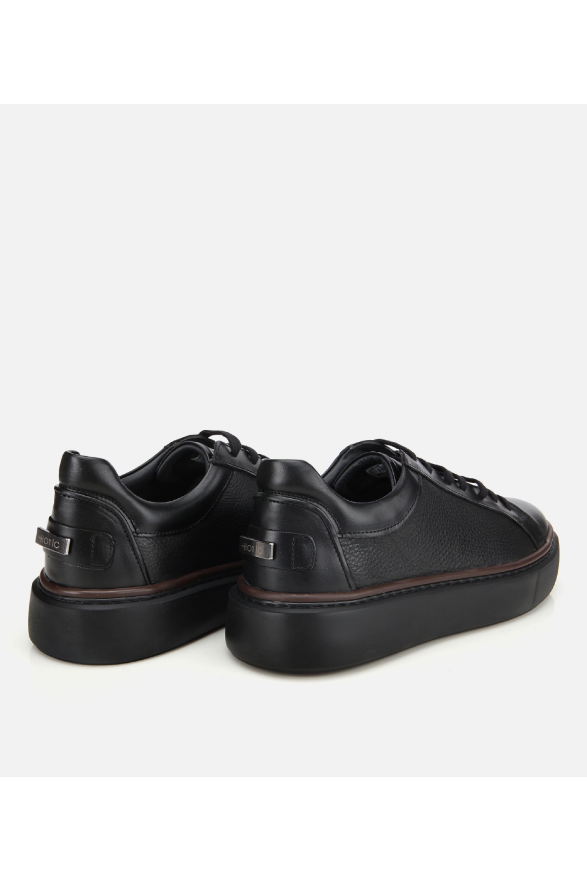 Erkek Deri Siyah Kalın Tabanlı Spor Ayakkabı - Görsel 4