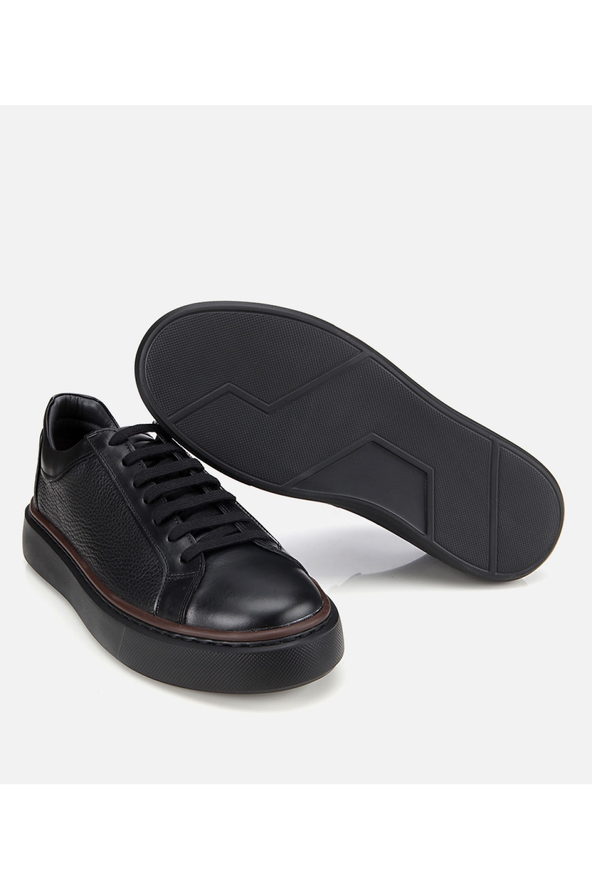 Erkek Deri Siyah Kalın Tabanlı Spor Ayakkabı - Görsel 6