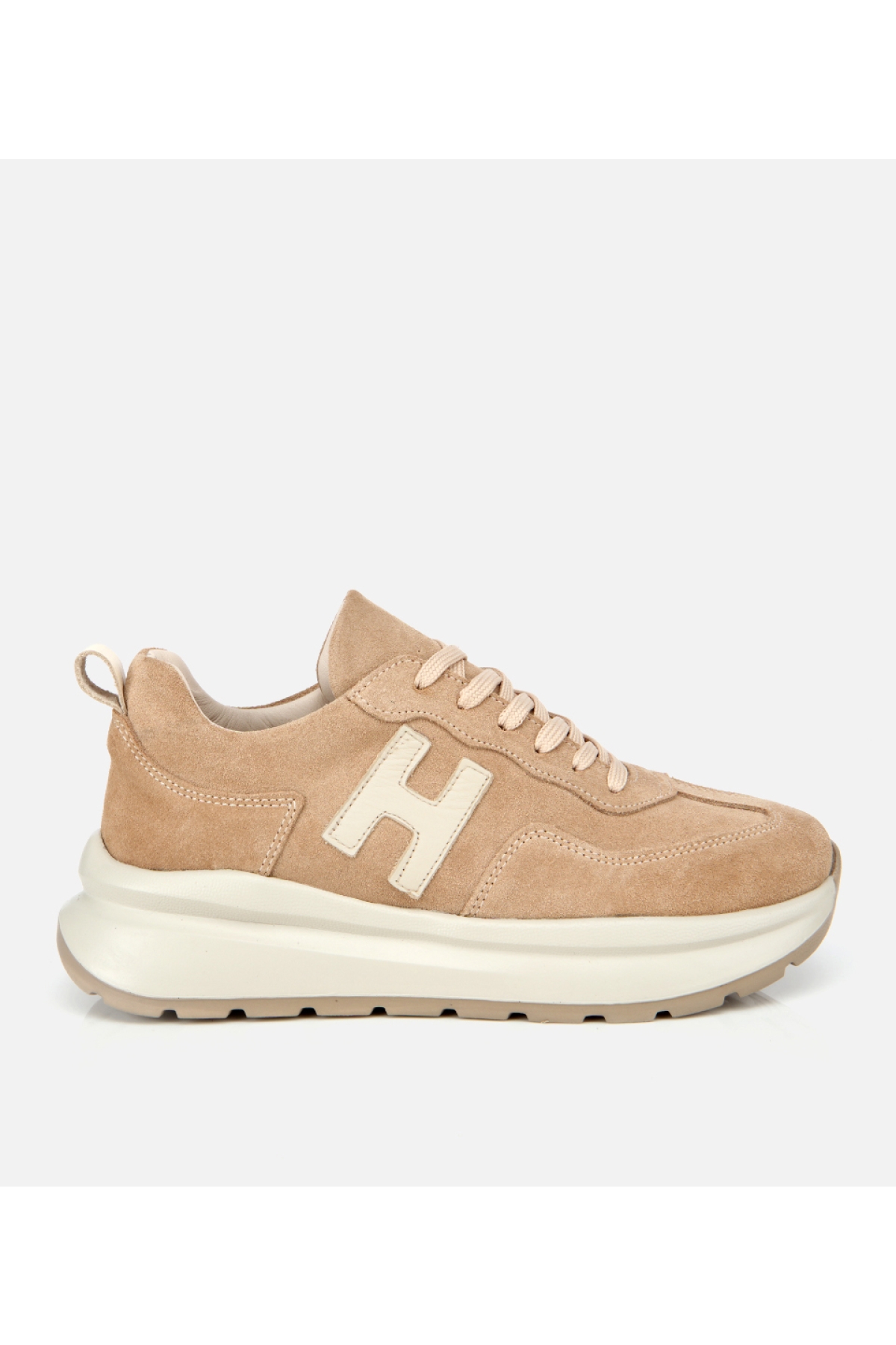 Kadın Süet Deri Bej Kalın Tabanlı Comfort Spor Ayakkabı