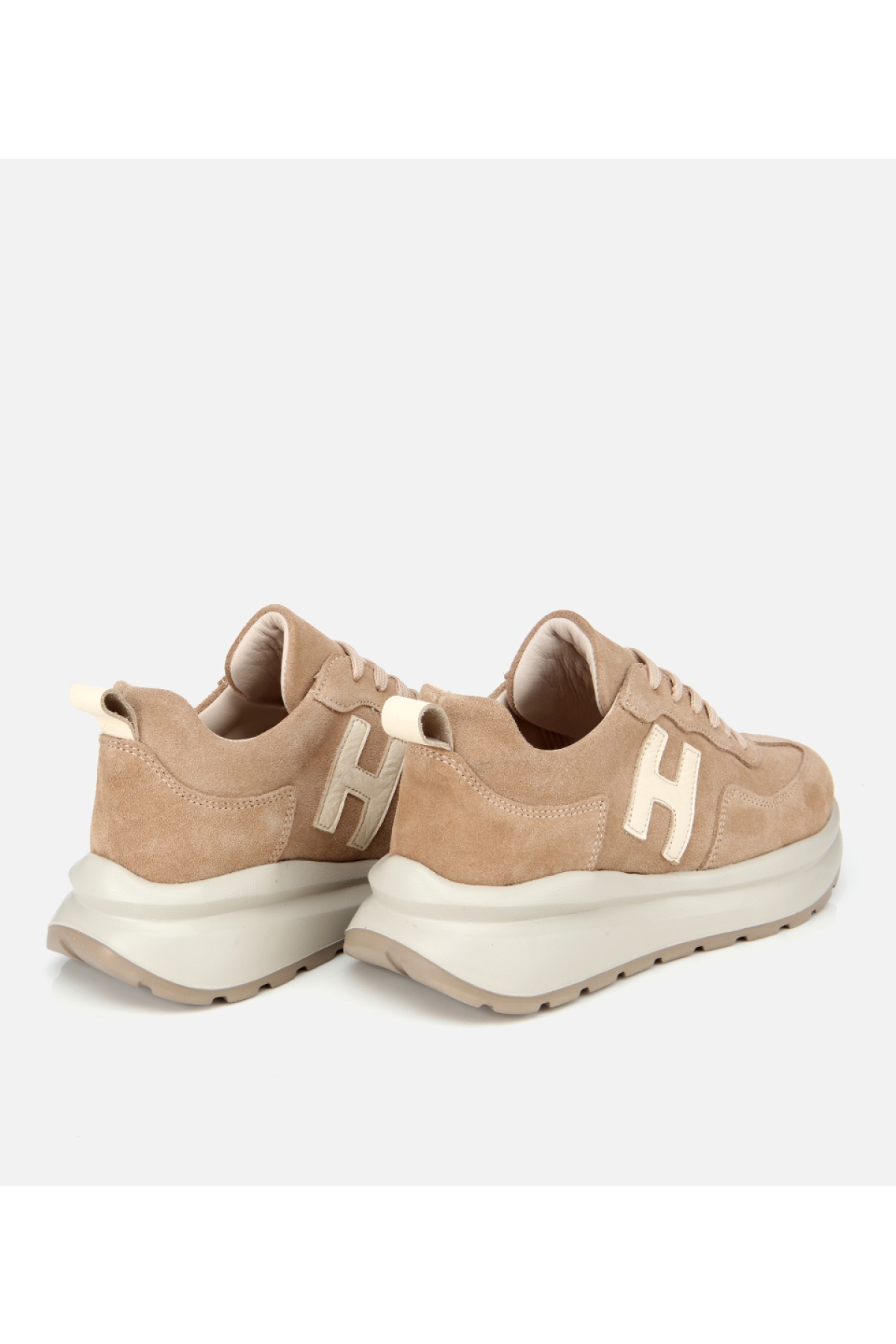 Kadın Süet Deri Bej Kalın Tabanlı Comfort Spor Ayakkabı - Görsel 4