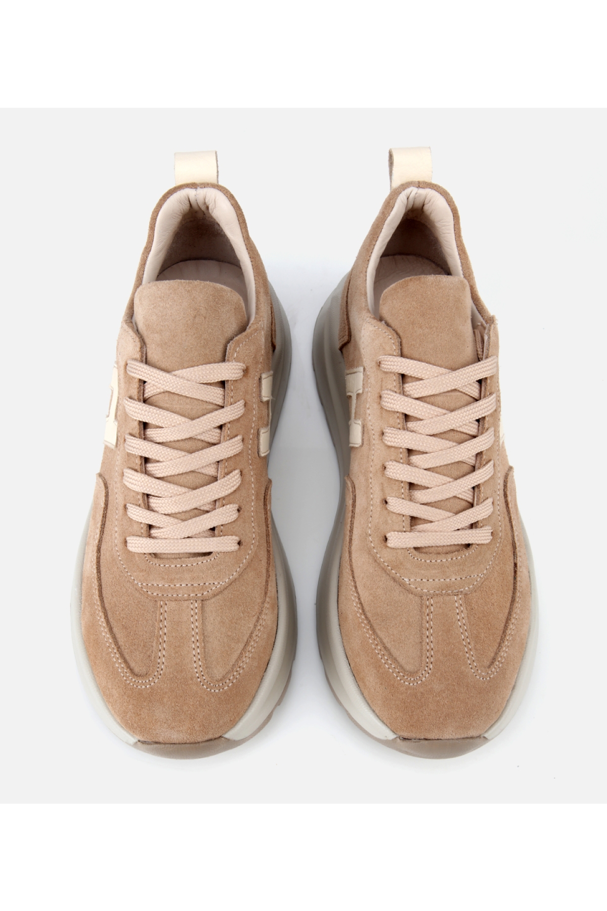 Kadın Süet Deri Bej Kalın Tabanlı Comfort Spor Ayakkabı - Görsel 6