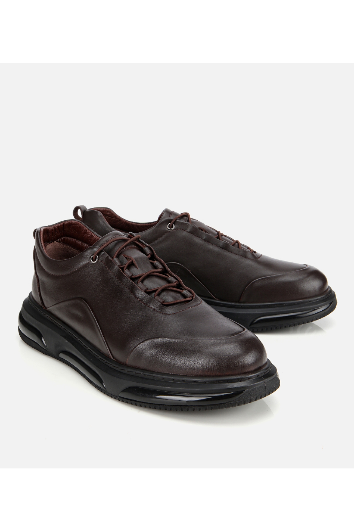 Erkek Deri Kahverengi Bağcık Detaylı Comfort Spor Ayakkabı - Görsel 2