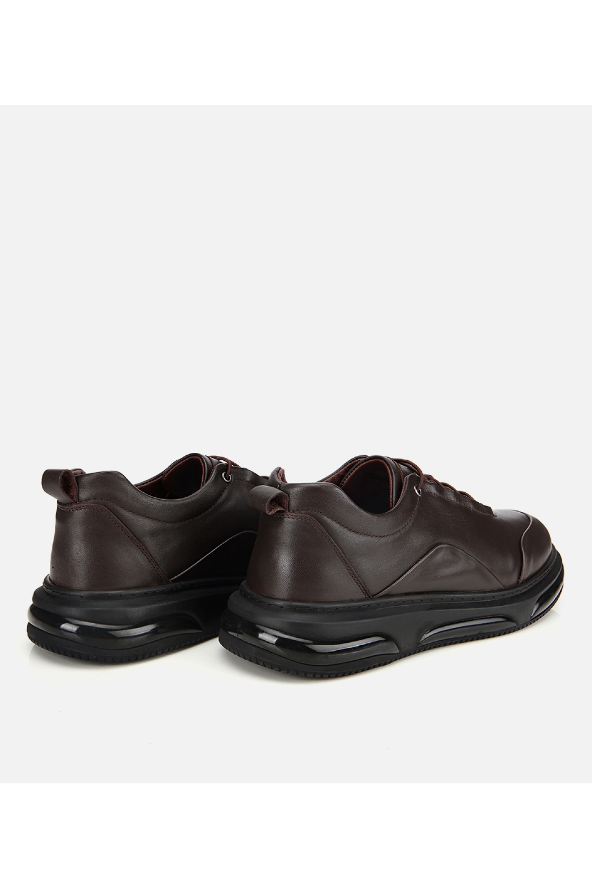Erkek Deri Kahverengi Bağcık Detaylı Comfort Spor Ayakkabı - Görsel 4