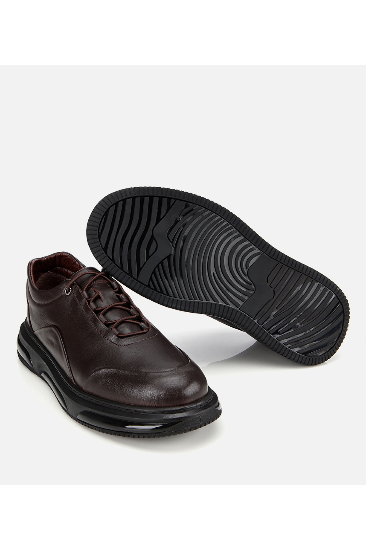 Erkek Deri Kahverengi Bağcık Detaylı Comfort Spor Ayakkabı - Görsel 6