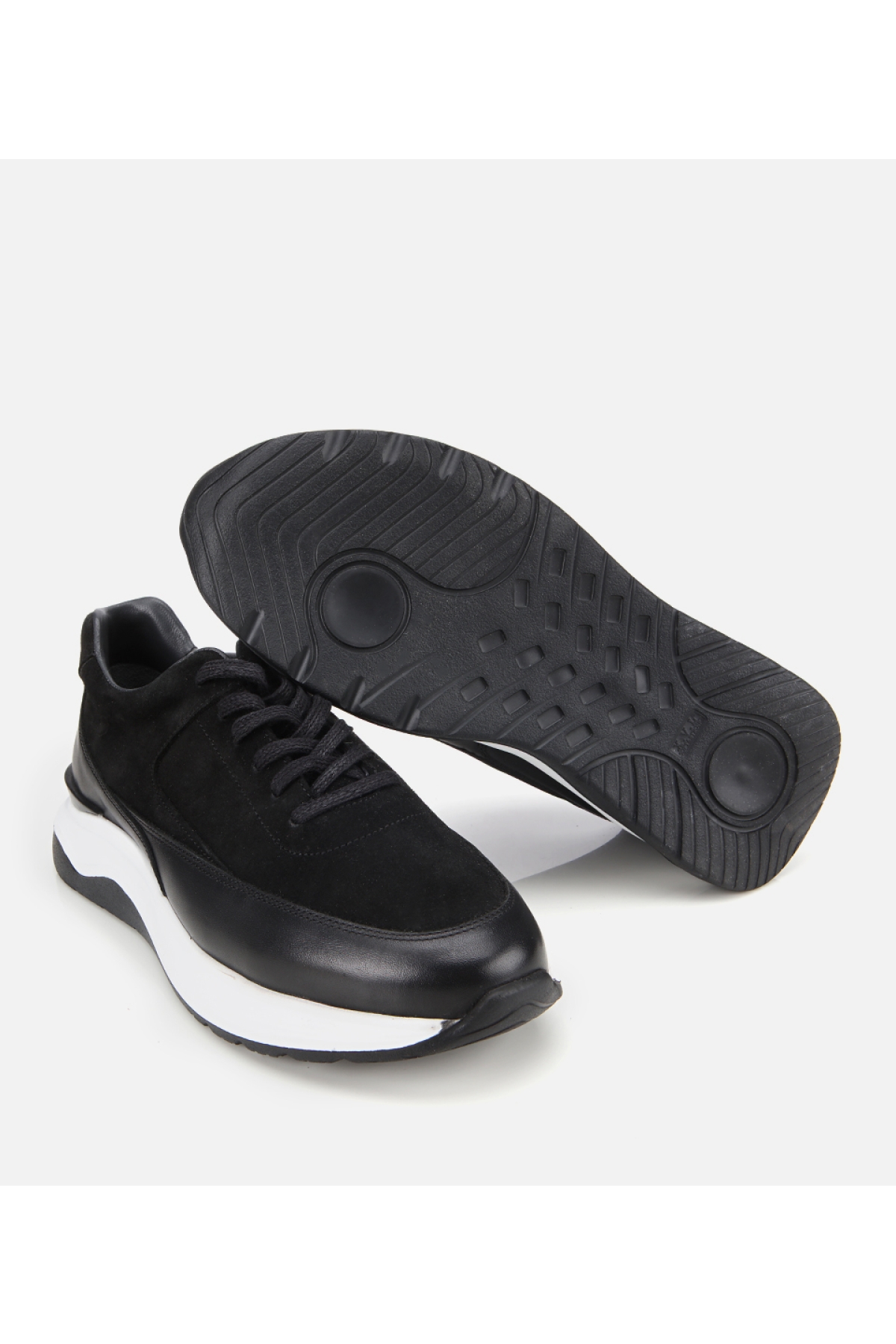 Erkek Süet Deri Siyah Kalın Tabanlı Spor Ayakkabı - Görsel 6
