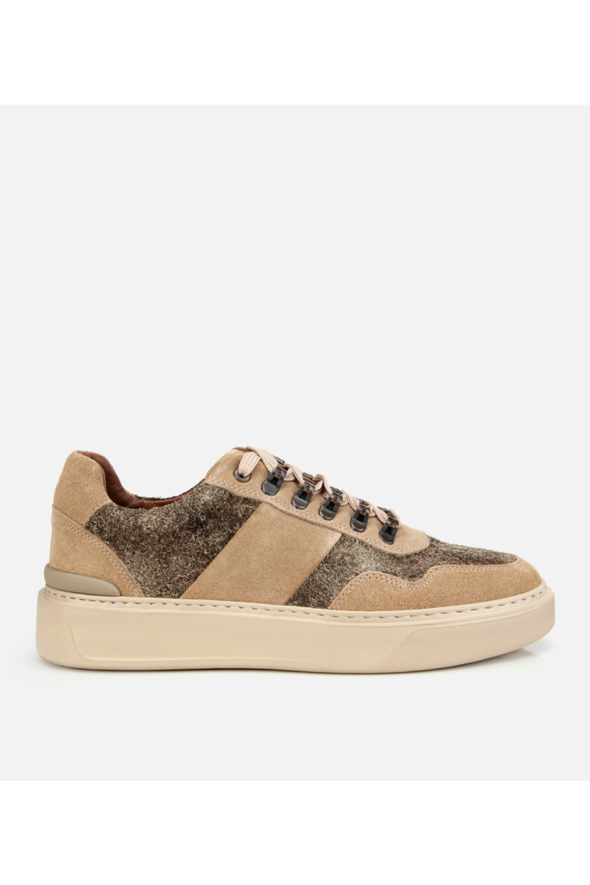 Erkek Süet Deri Bej Yüksek Tabanlı Spor Ayakkabı