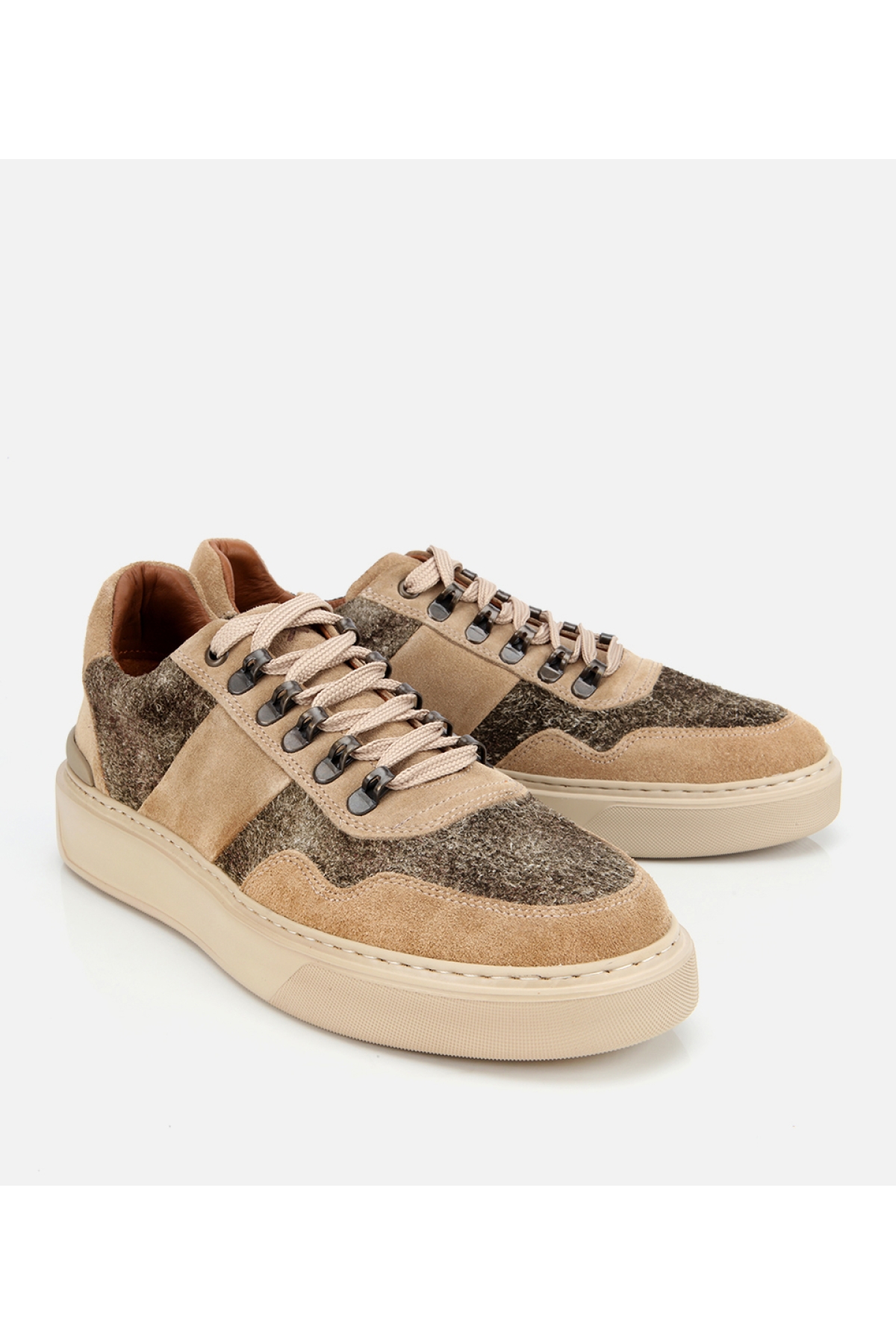 Erkek Süet Deri Bej Yüksek Tabanlı Spor Ayakkabı - Görsel 2