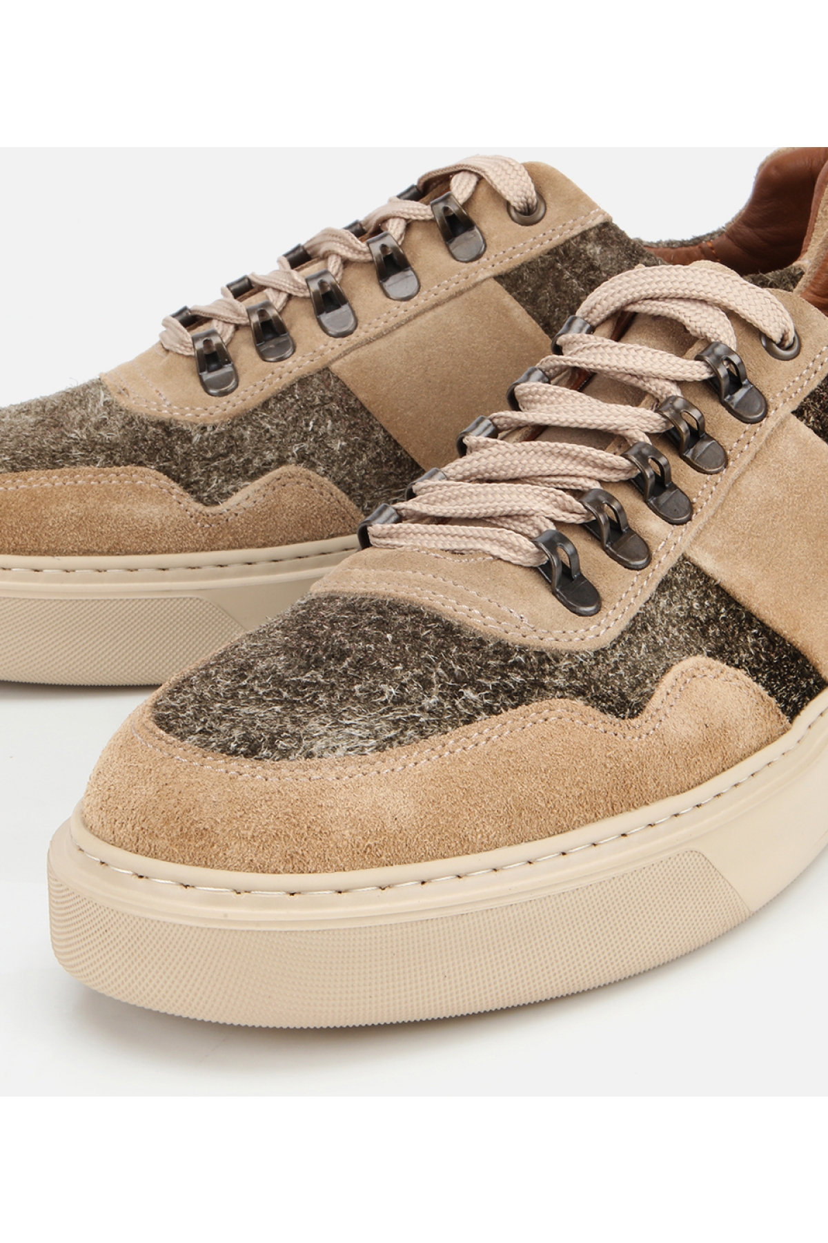 Erkek Süet Deri Bej Yüksek Tabanlı Spor Ayakkabı - Görsel 3