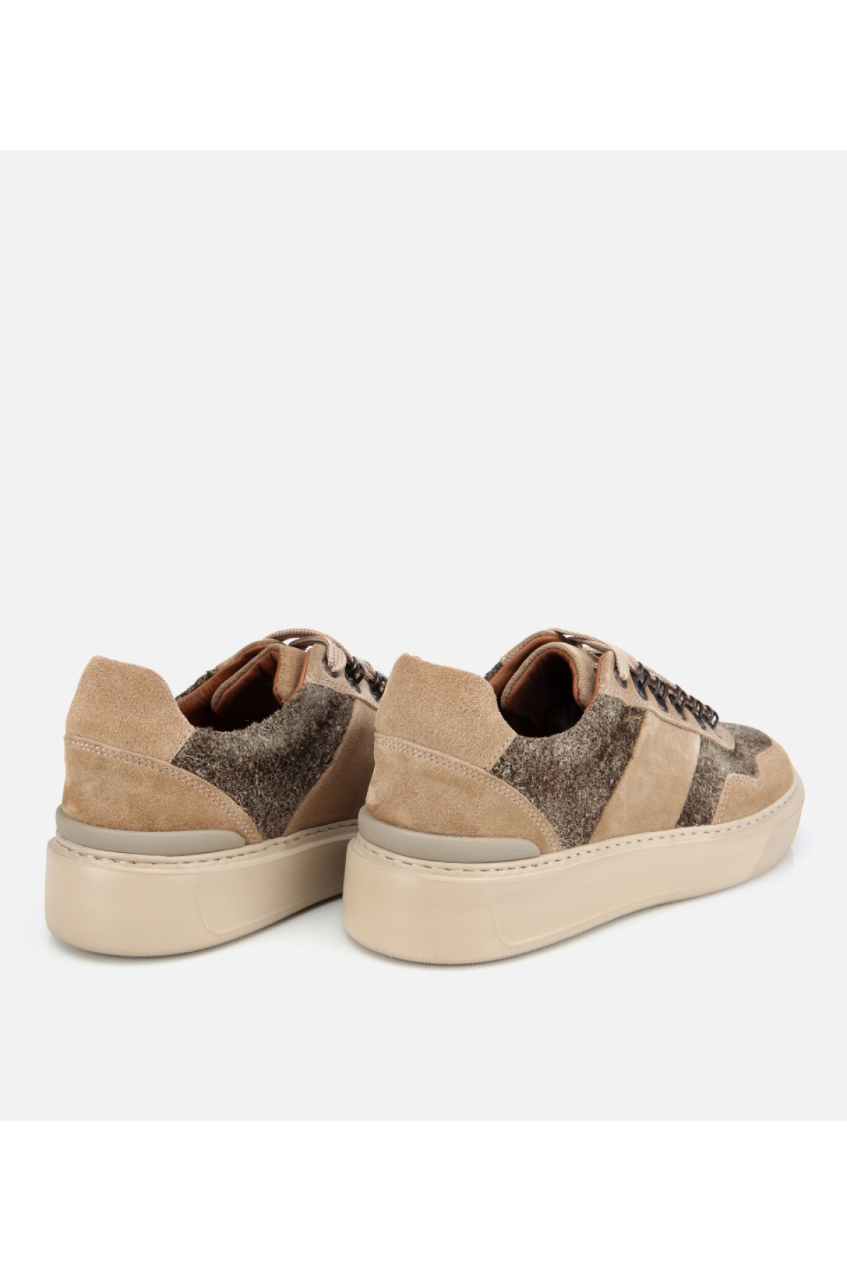 Erkek Süet Deri Bej Yüksek Tabanlı Spor Ayakkabı - Görsel 4