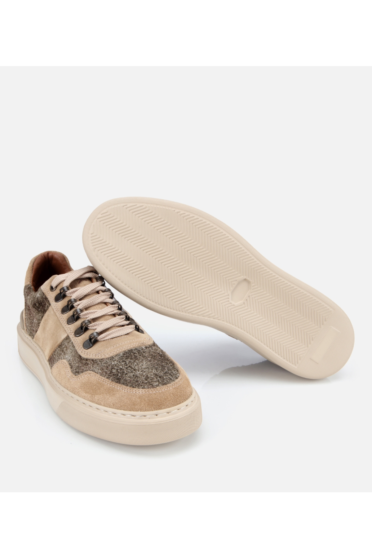Erkek Süet Deri Bej Yüksek Tabanlı Spor Ayakkabı - Görsel 6