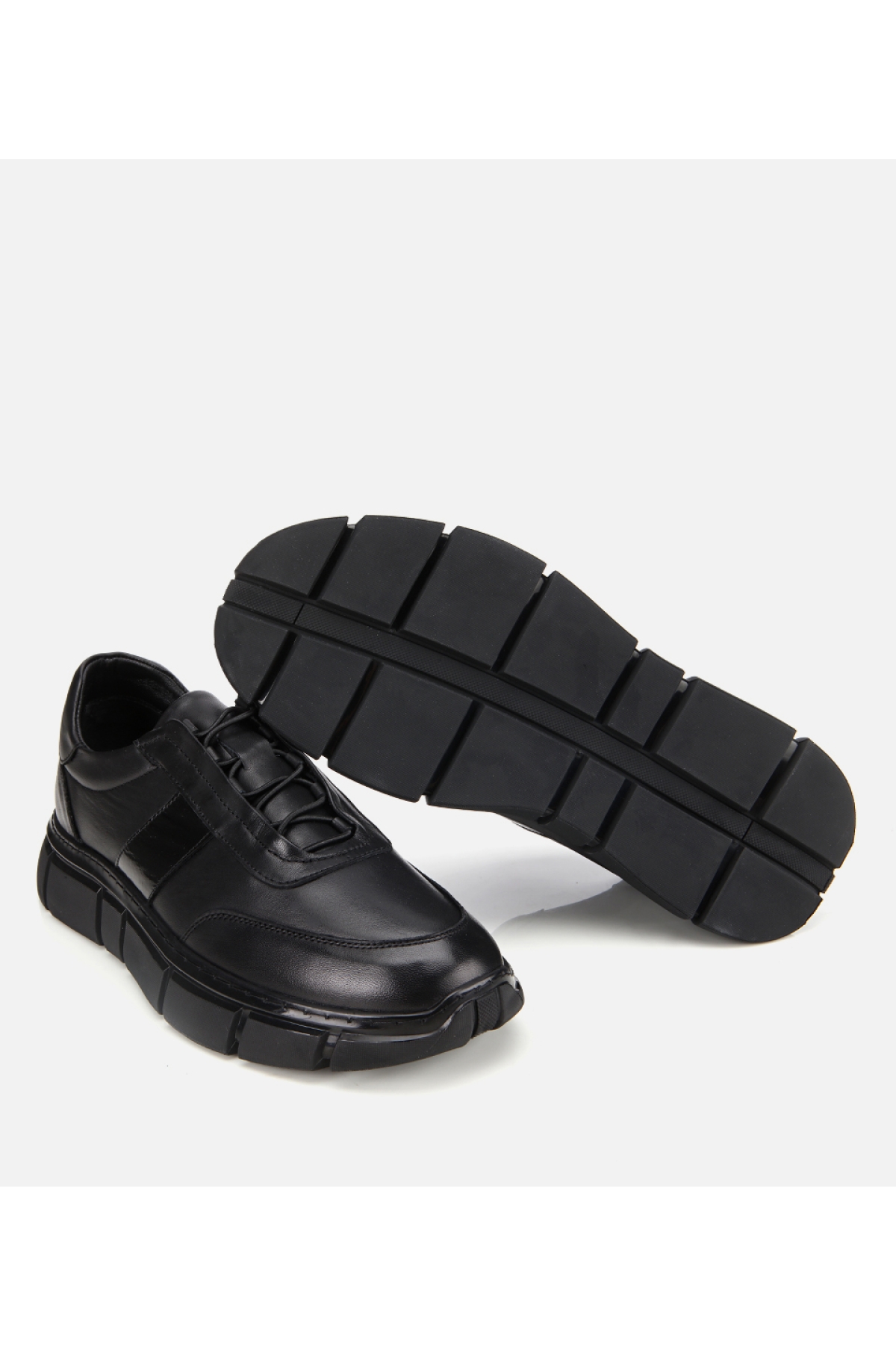 Erkek Deri Siyah Yumuşak Dokulu Rahat Tabanlı Spor Ayakkabı - Görsel 6
