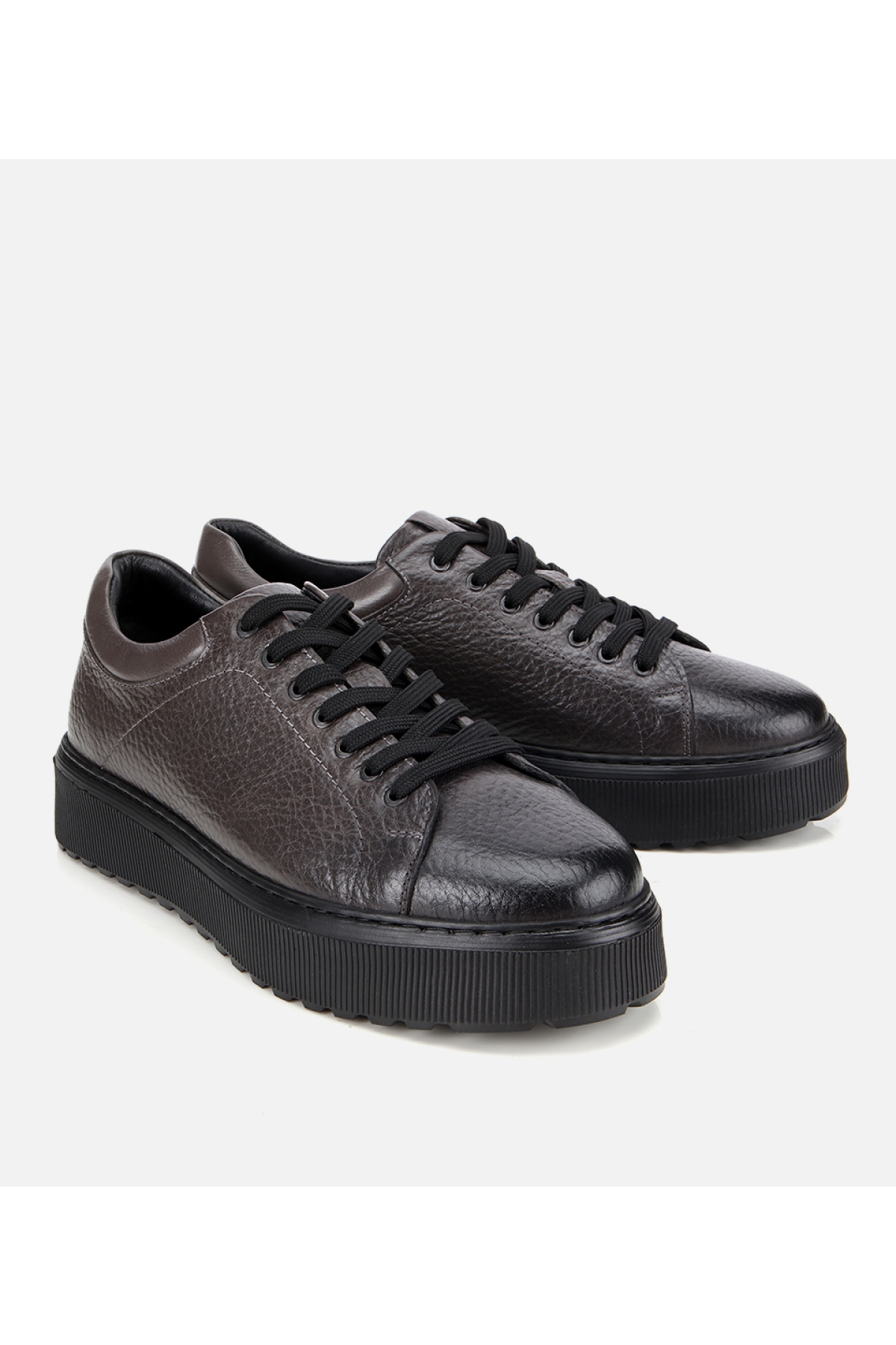 Erkek Deri Gri Kalın Tabanlı Spor Ayakkabı - Görsel 2
