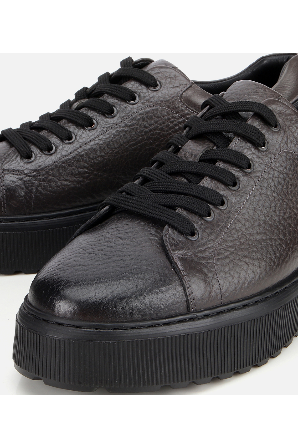 Erkek Deri Gri Kalın Tabanlı Spor Ayakkabı - Görsel 3