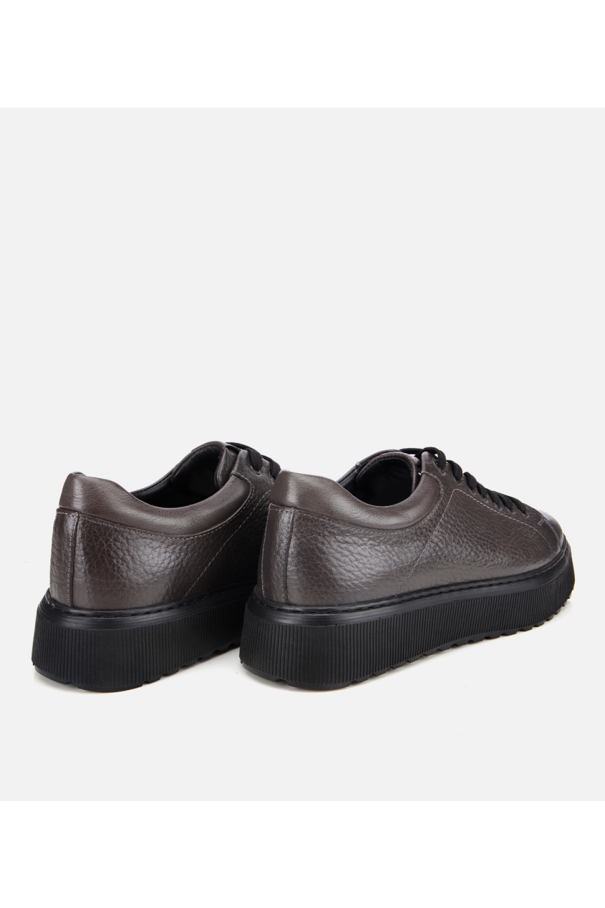 Erkek Deri Gri Kalın Tabanlı Spor Ayakkabı - Görsel 4