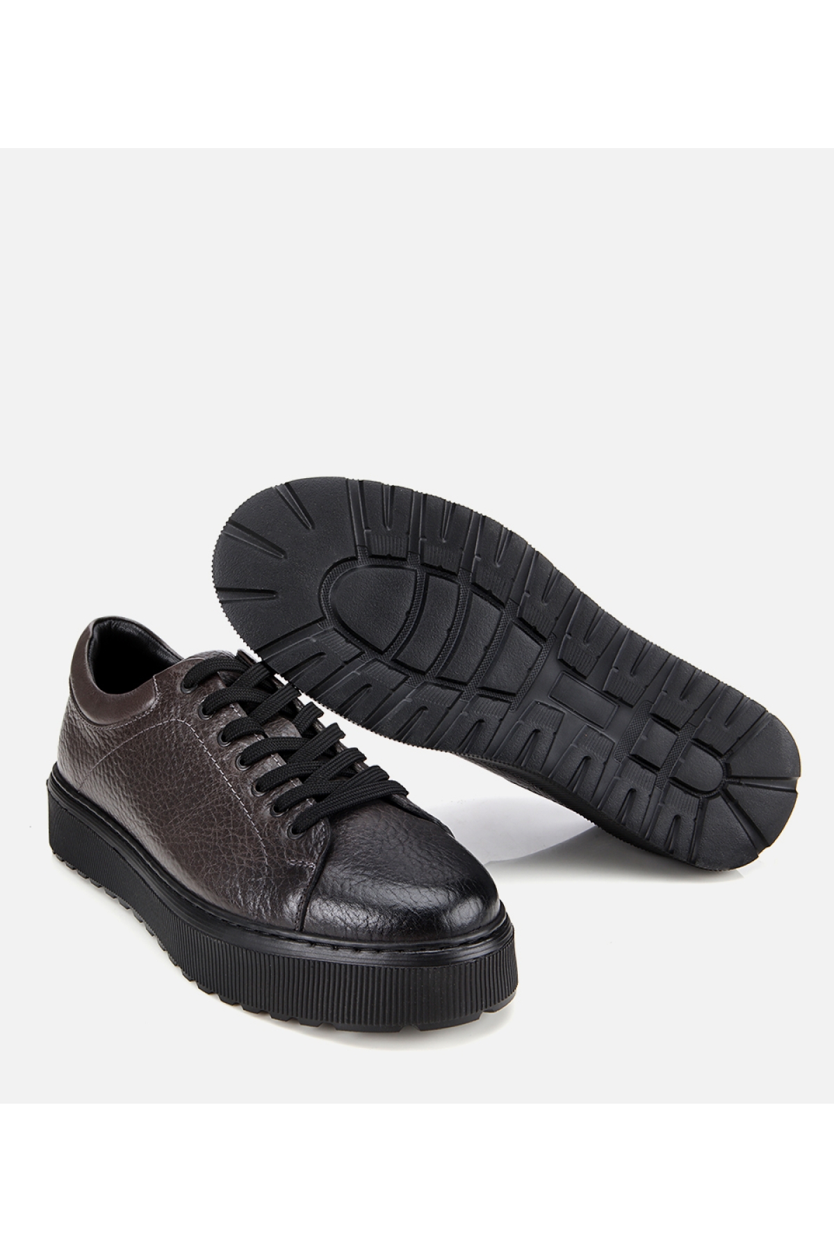 Erkek Deri Gri Kalın Tabanlı Spor Ayakkabı - Görsel 6