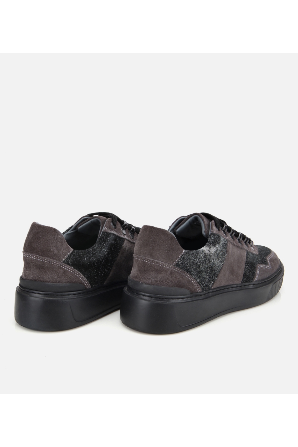 Erkek Süet Deri Siyah Yüksek Tabanlı Spor Ayakkabı - Görsel 4