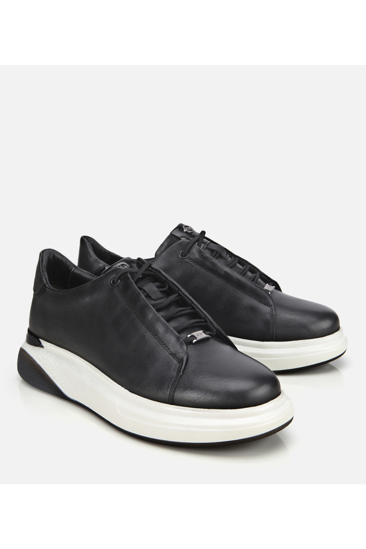 Erkek Deri Siyah Rahat Yüksek Tabanlı Spor Ayakkabı - Görsel 2