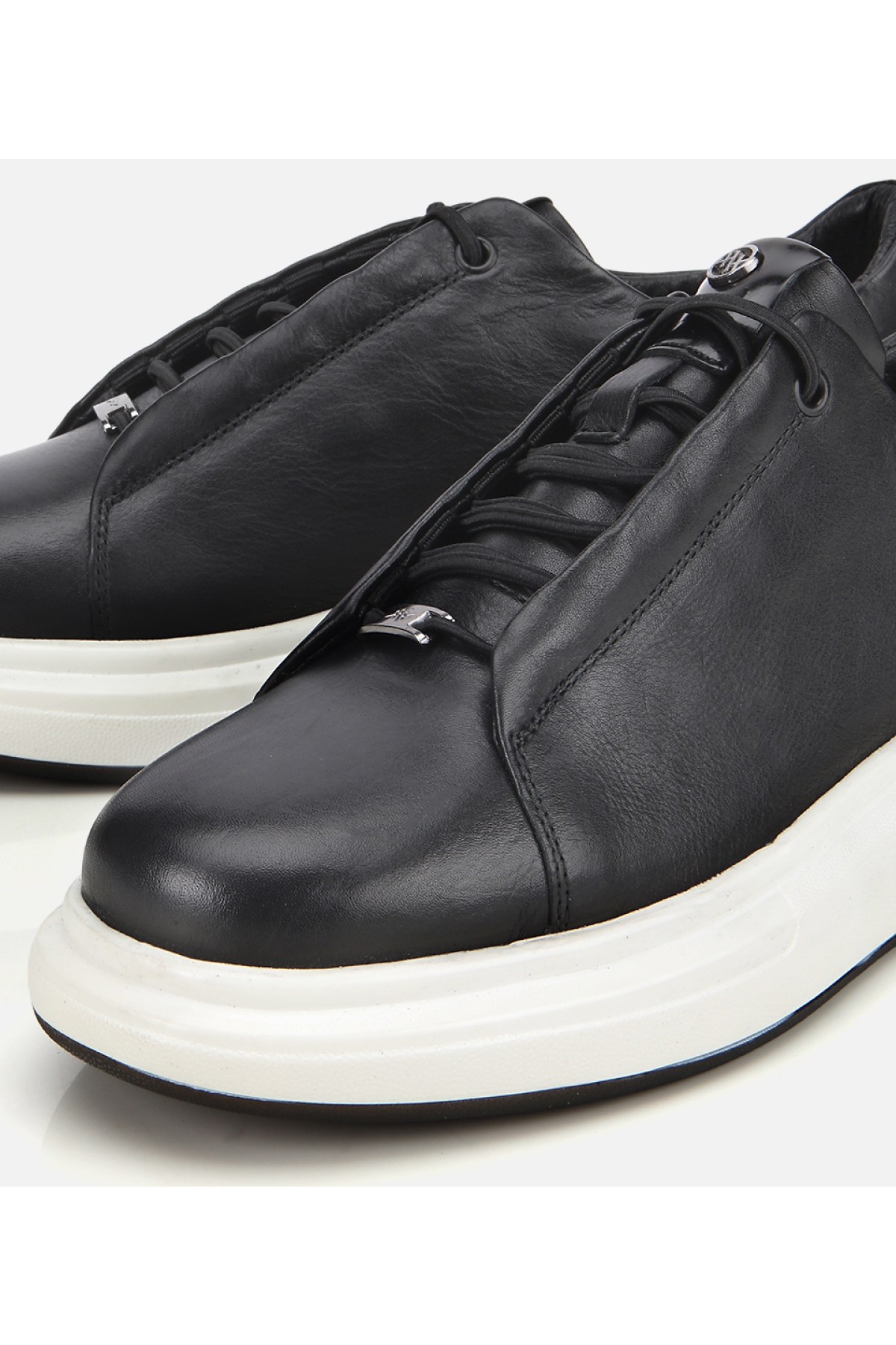 Erkek Deri Siyah Rahat Yüksek Tabanlı Spor Ayakkabı - Görsel 3