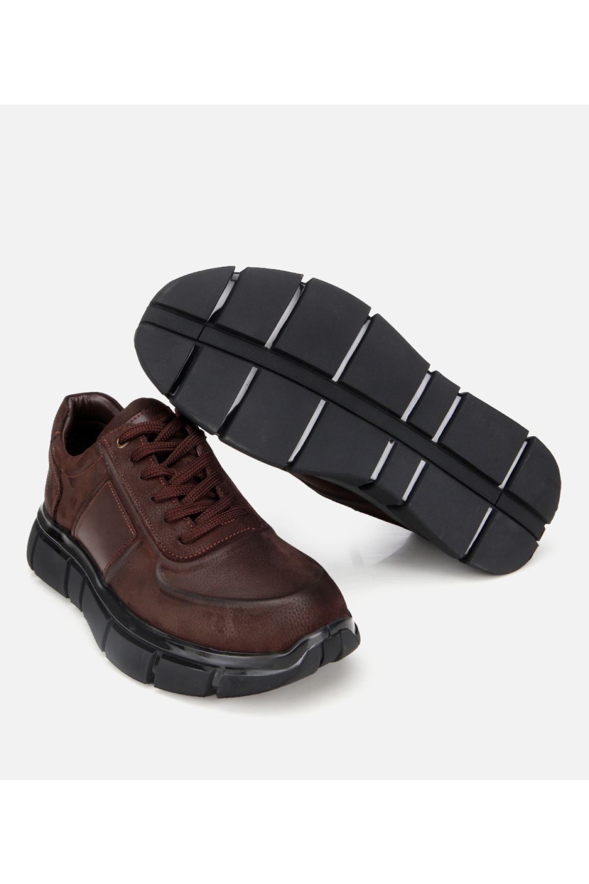 Erkek Nubuk Deri Kahverengi Kalın Tabanlı Spor Ayakkabı - Görsel 6