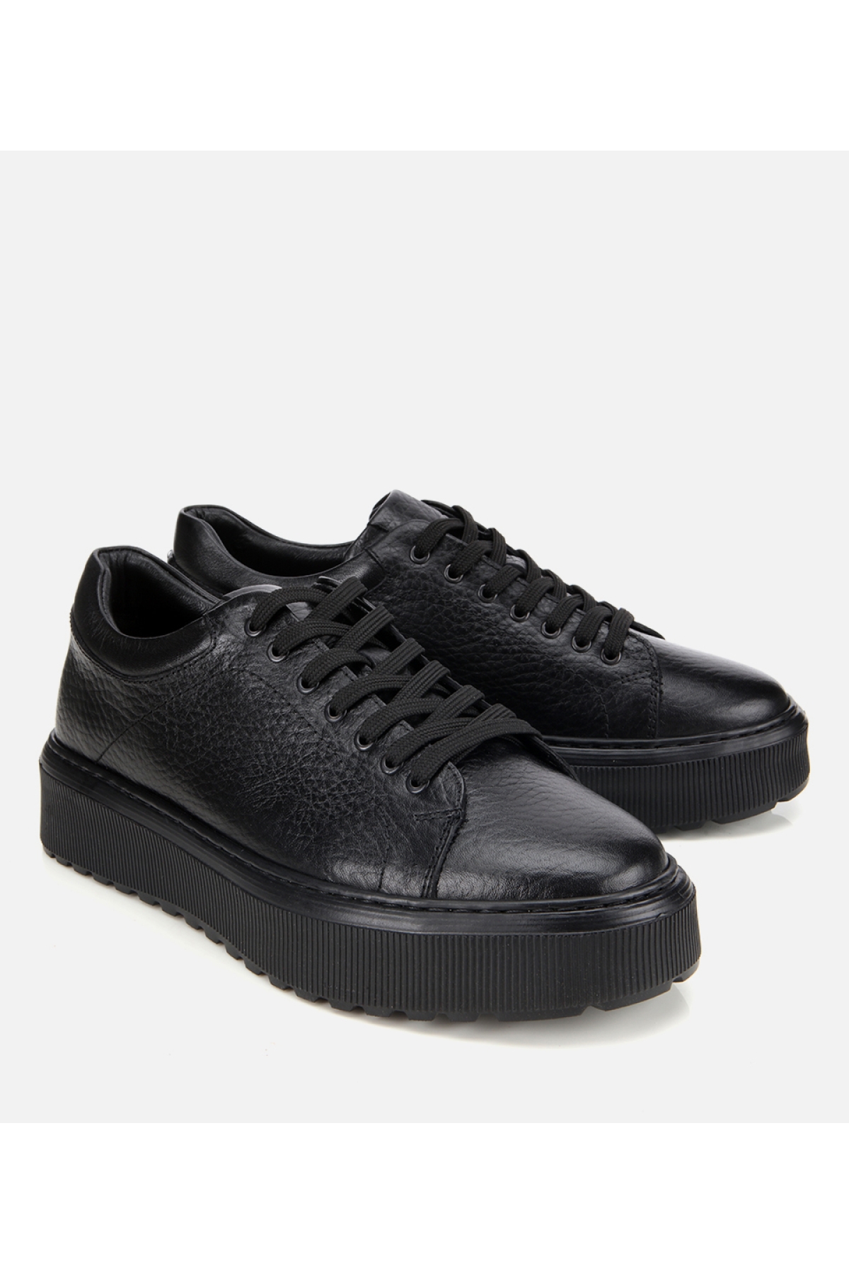 Erkek Deri Siyah Kalın Tabanlı Spor Ayakkabı - Görsel 2