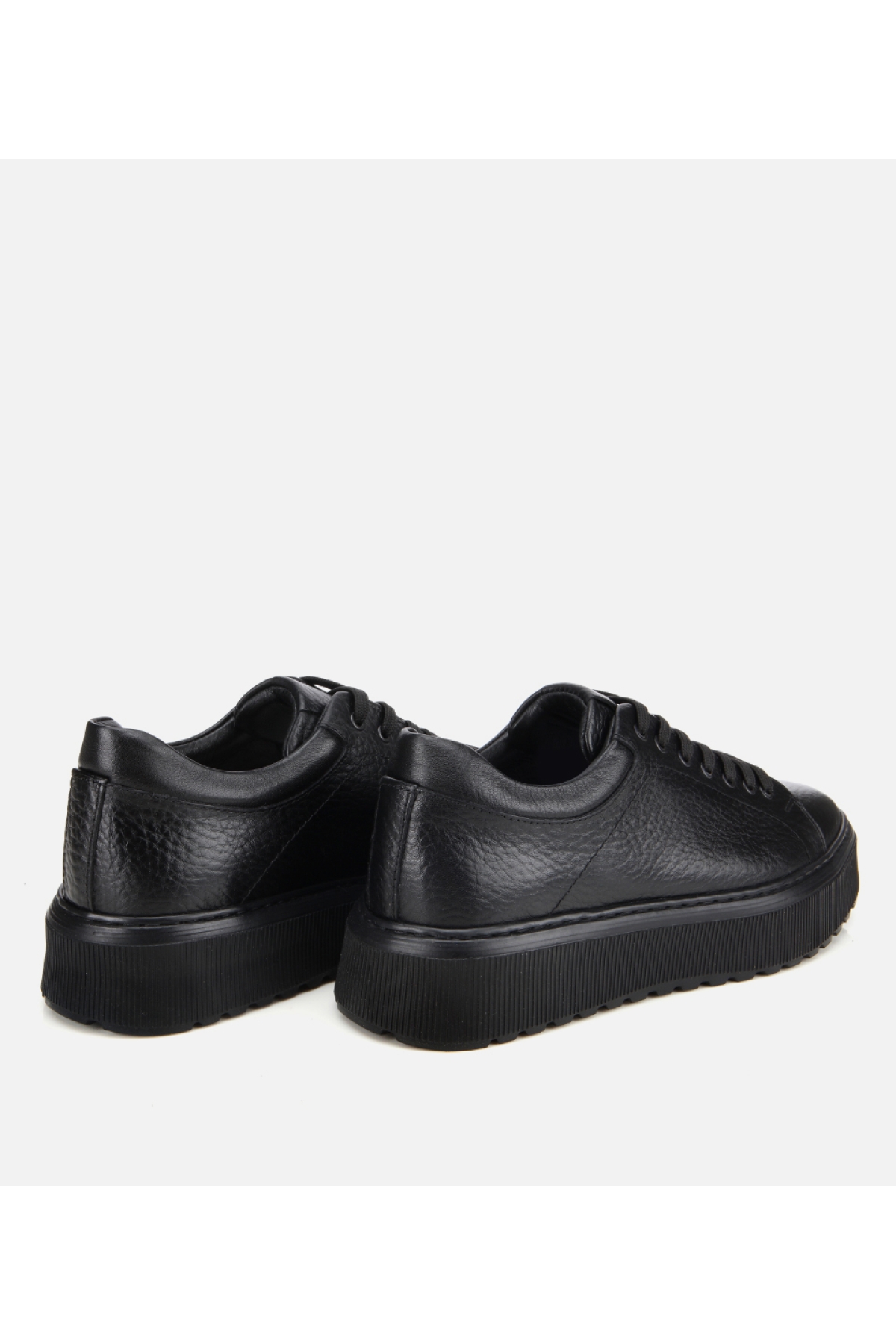 Erkek Deri Siyah Kalın Tabanlı Spor Ayakkabı - Görsel 4