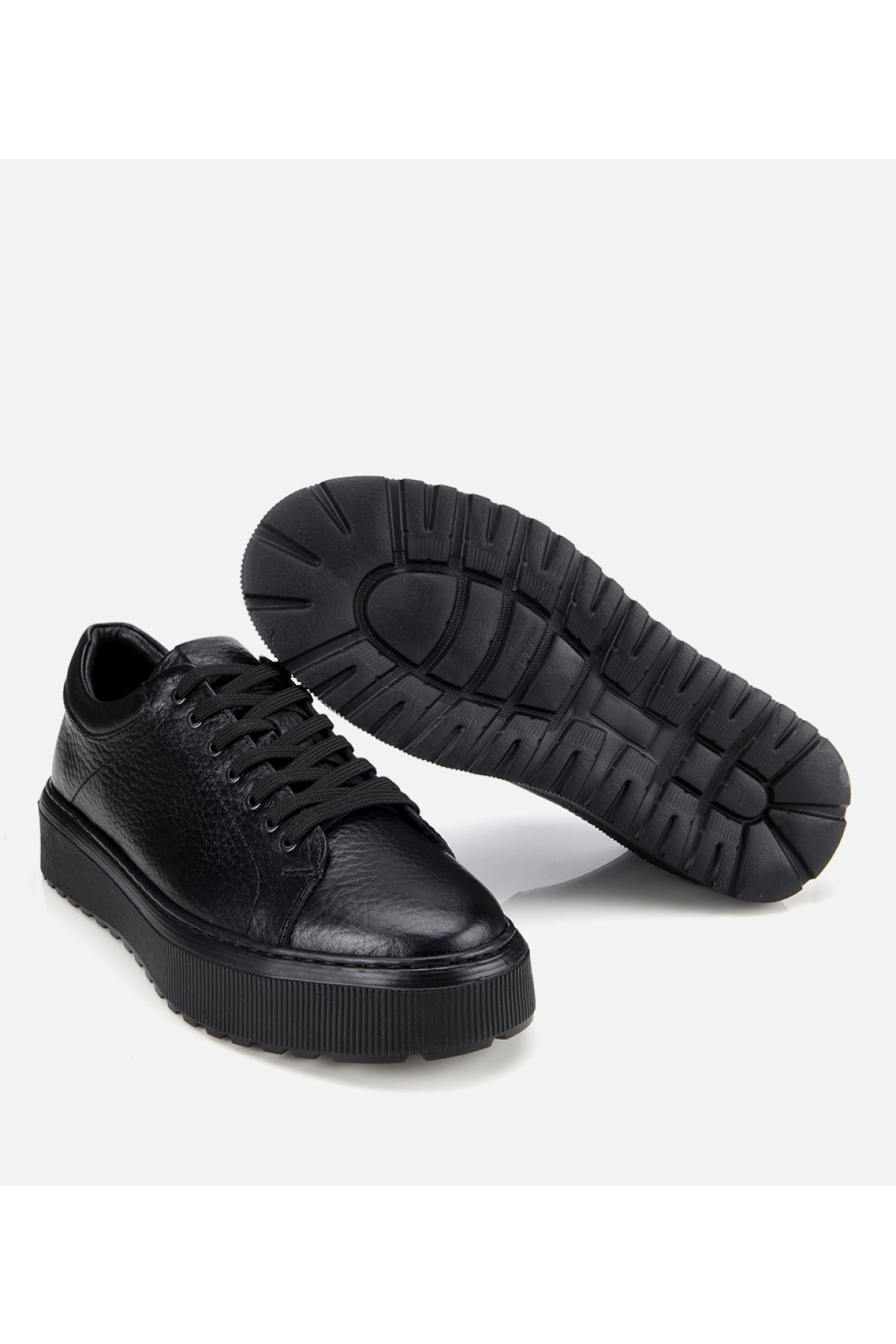 Erkek Deri Siyah Kalın Tabanlı Spor Ayakkabı - Görsel 6