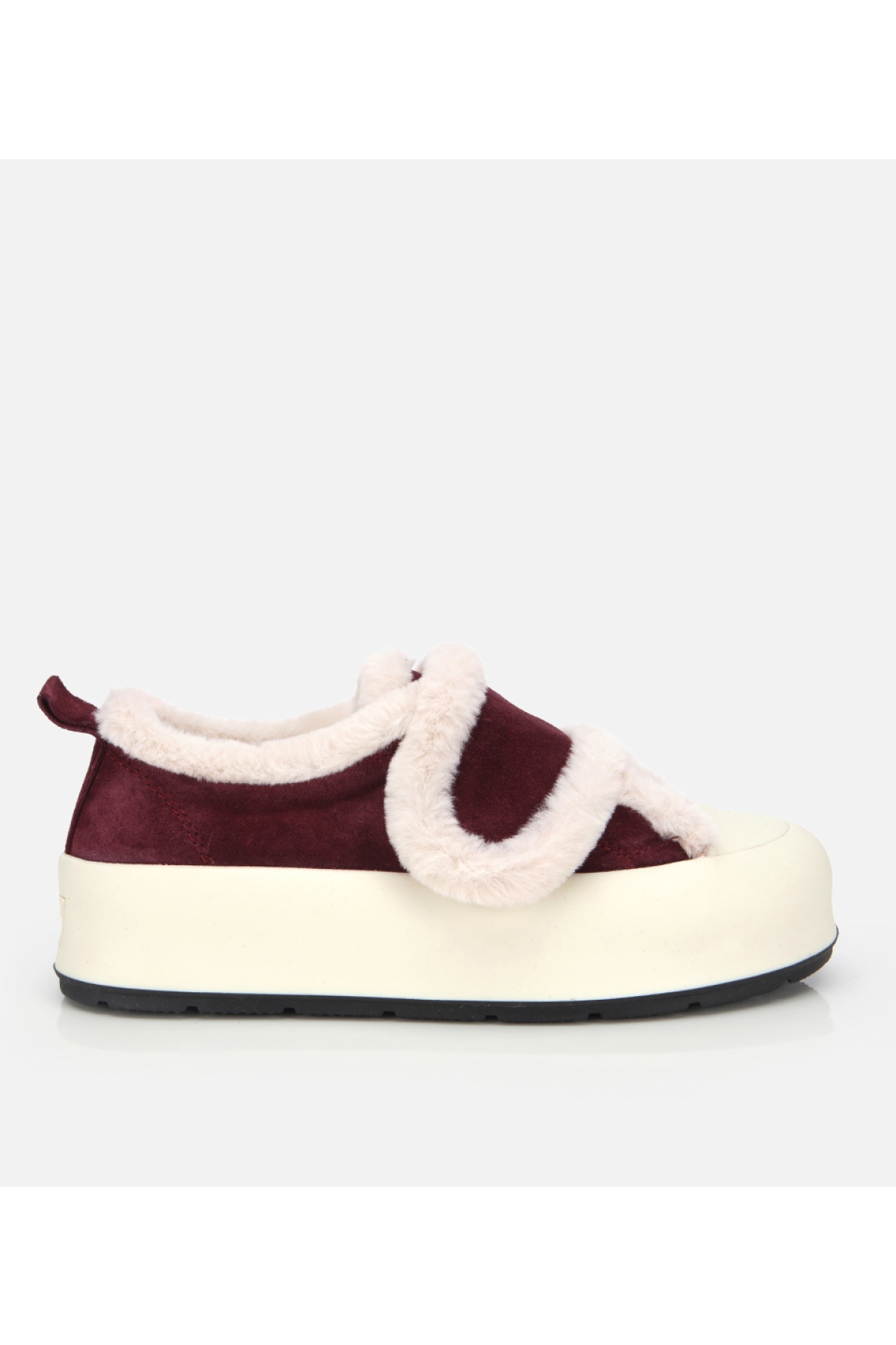 Kadın Süet Deri Bordo İçi Kürklü Kalın Bantlı Spor Ayakkabı