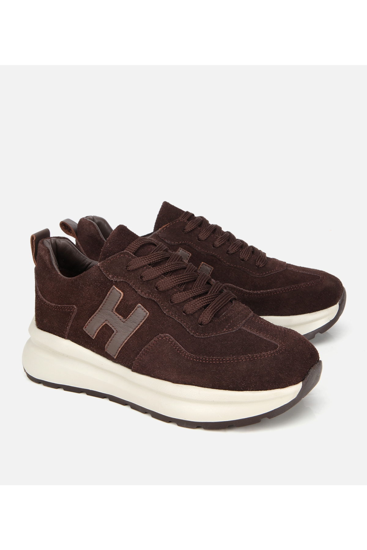 Kadın Süet Deri Kahverengi Kalın Tabanlı Comfort Spor Ayakkabı - Görsel 2